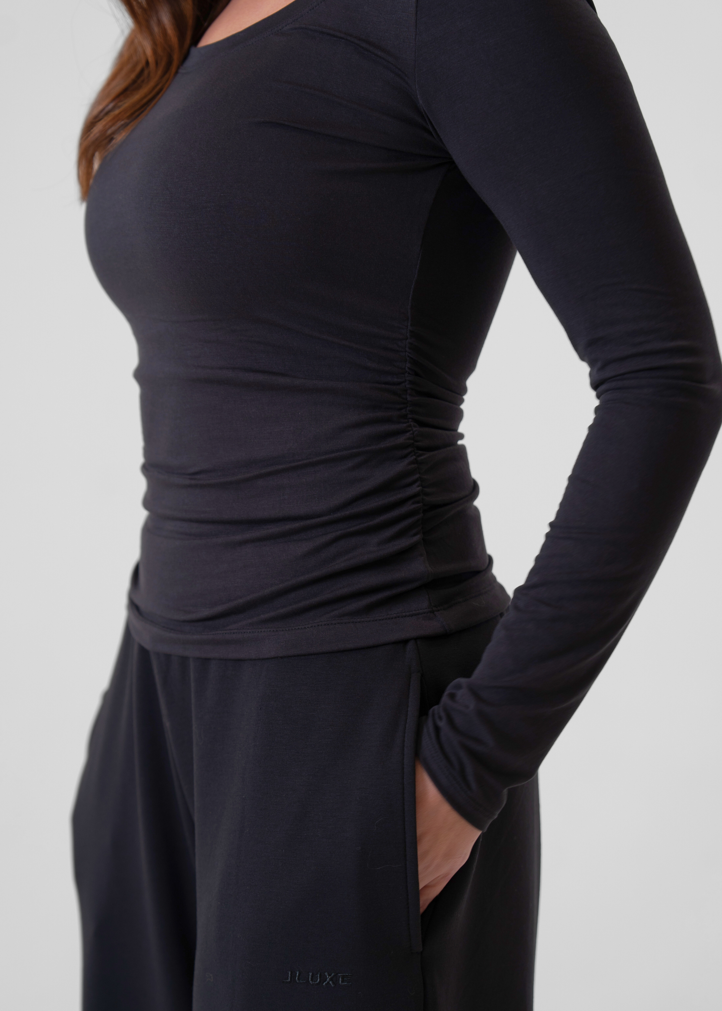 Ultra Soft Charcoal Bamboo Long Sleeve Contour Top