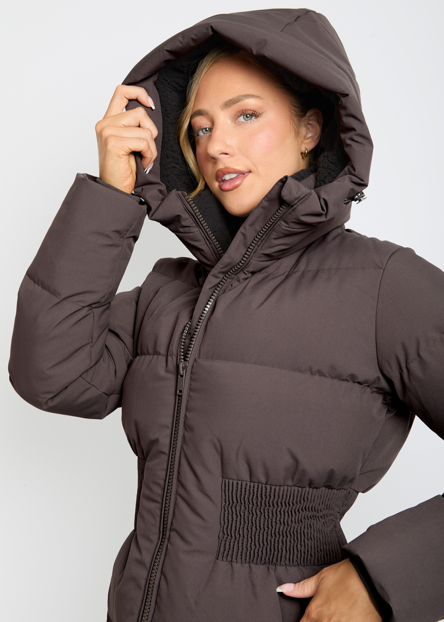 Contour Longline Deep Mocha Puffer Coat - Pre order
