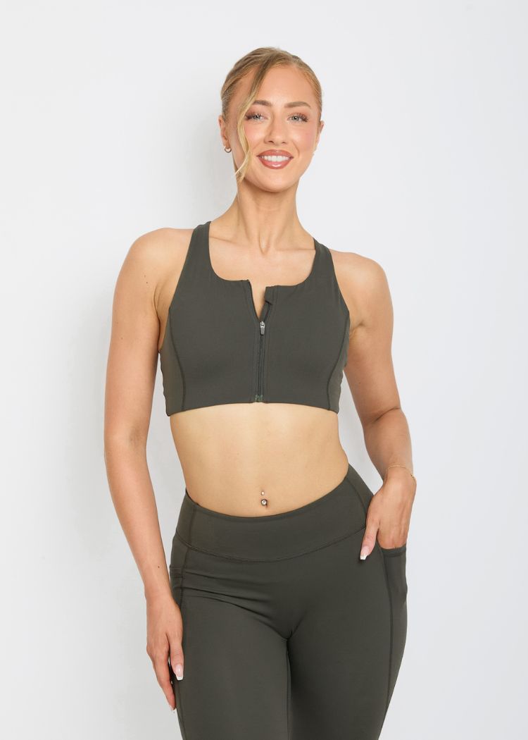 CloudLuxe Core Khaki Zip Bra