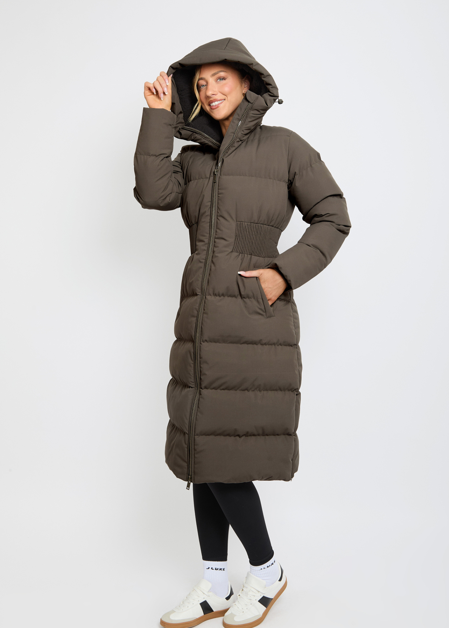 Contour Longline Khaki Puffer Coat - Pre Order