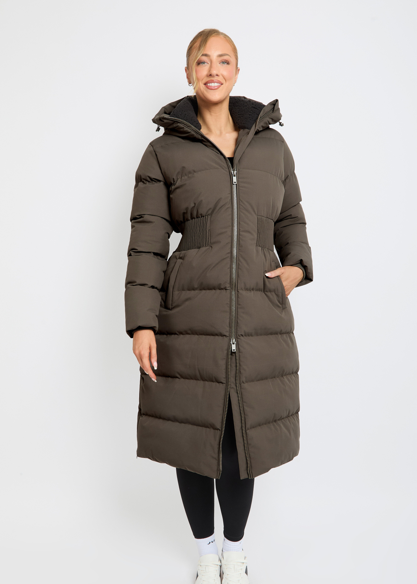 Contour Longline Khaki Puffer Coat - Pre Order