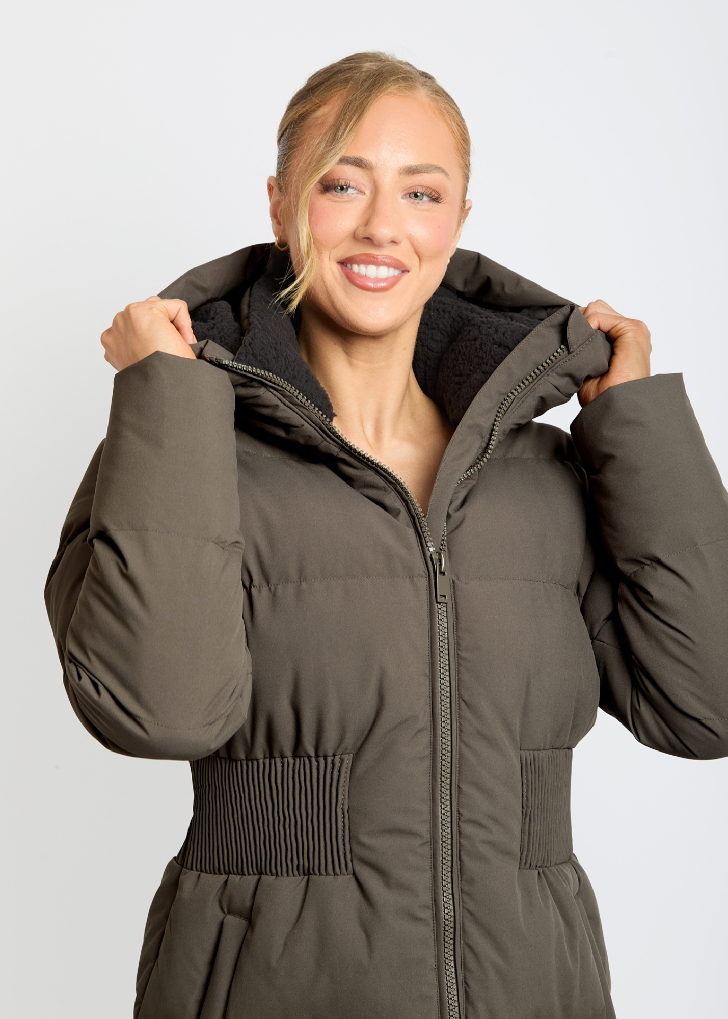 Contour Longline Khaki Puffer Coat - Pre Order