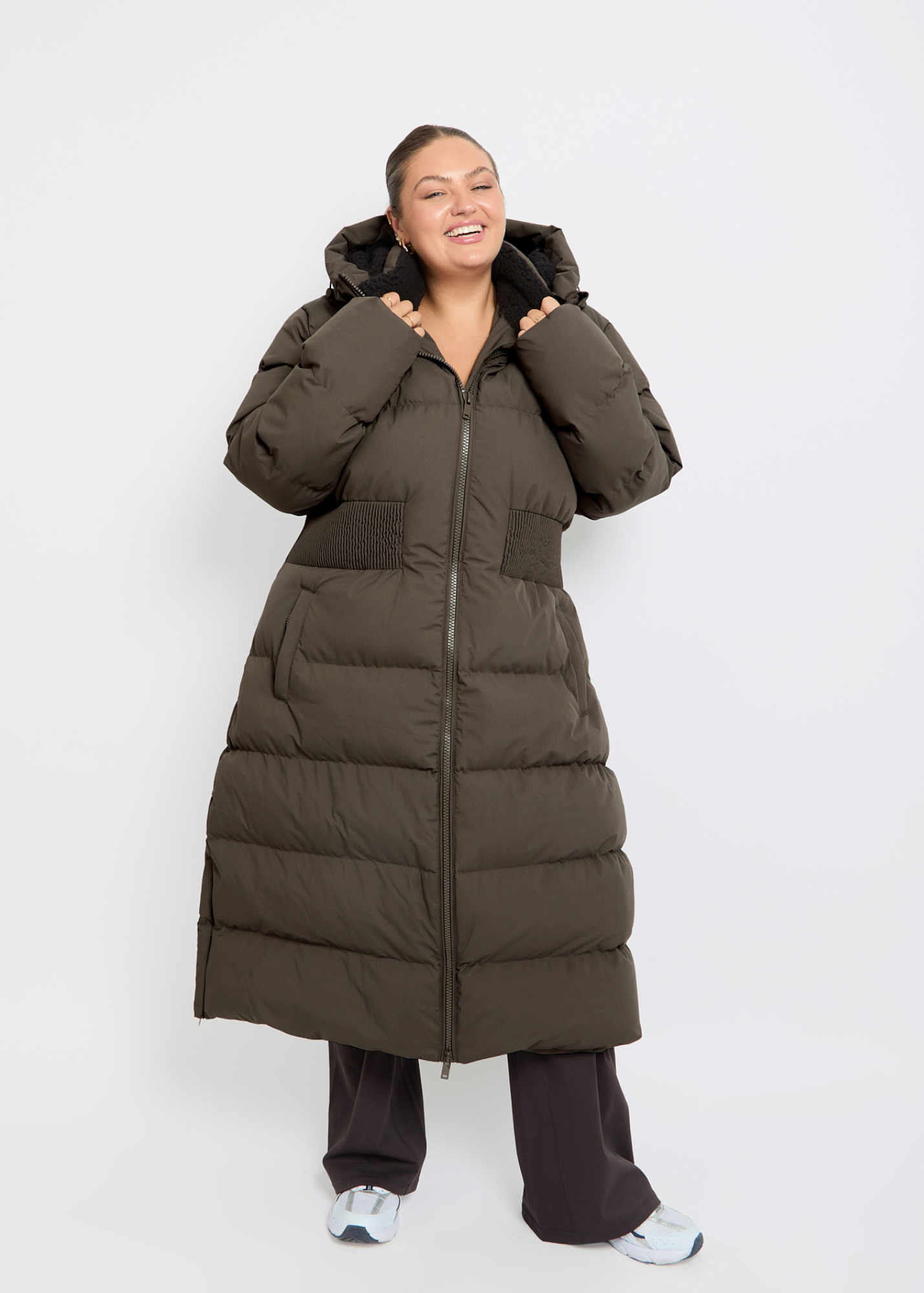 Contour Longline Khaki Puffer Coat - Pre Order