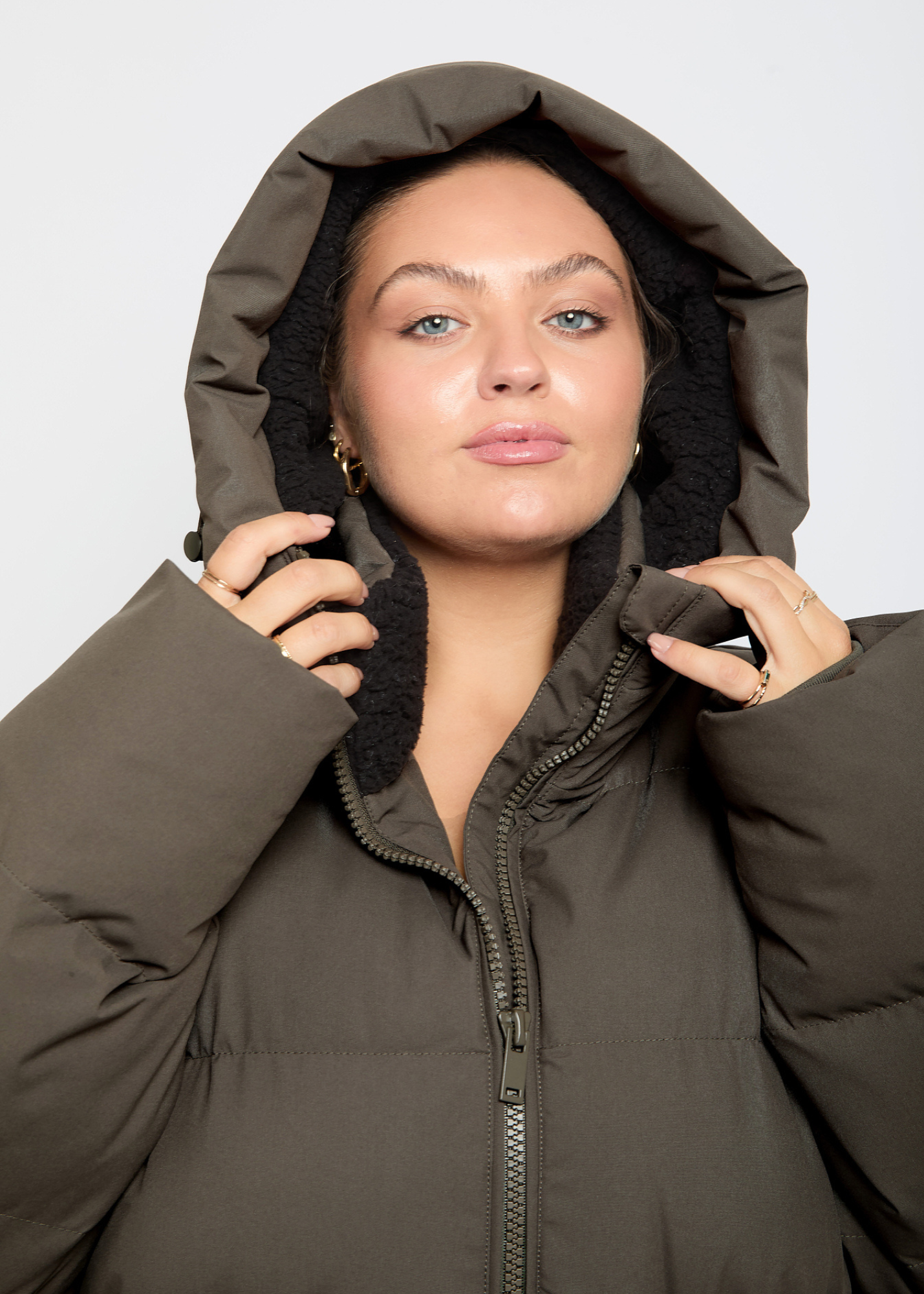Contour Longline Khaki Puffer Coat - Pre Order