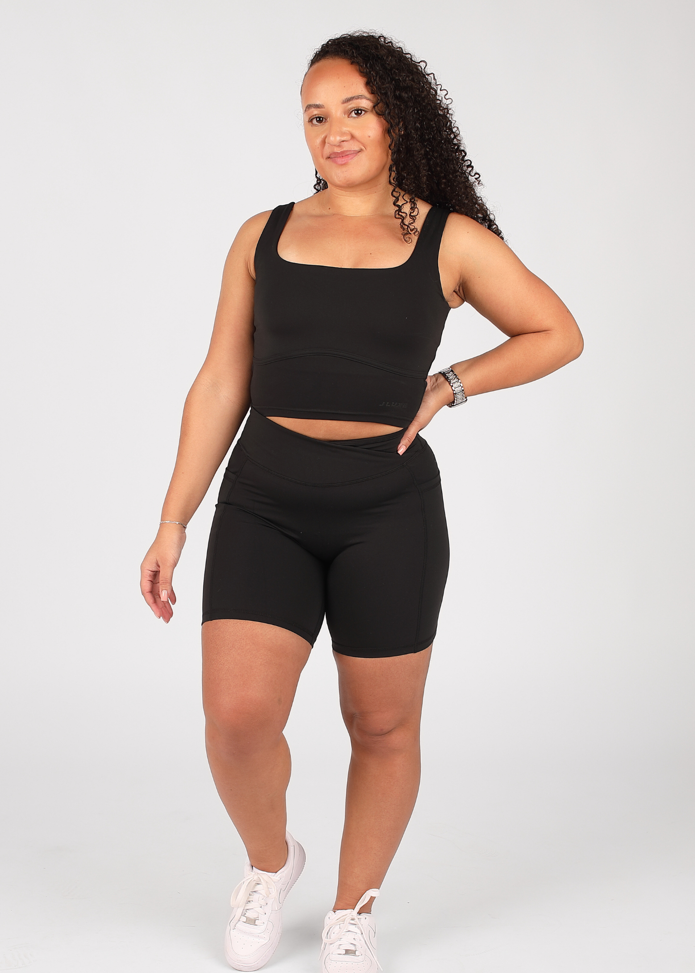 CloudLuxe Black Wrap Pocket 7" Shorts