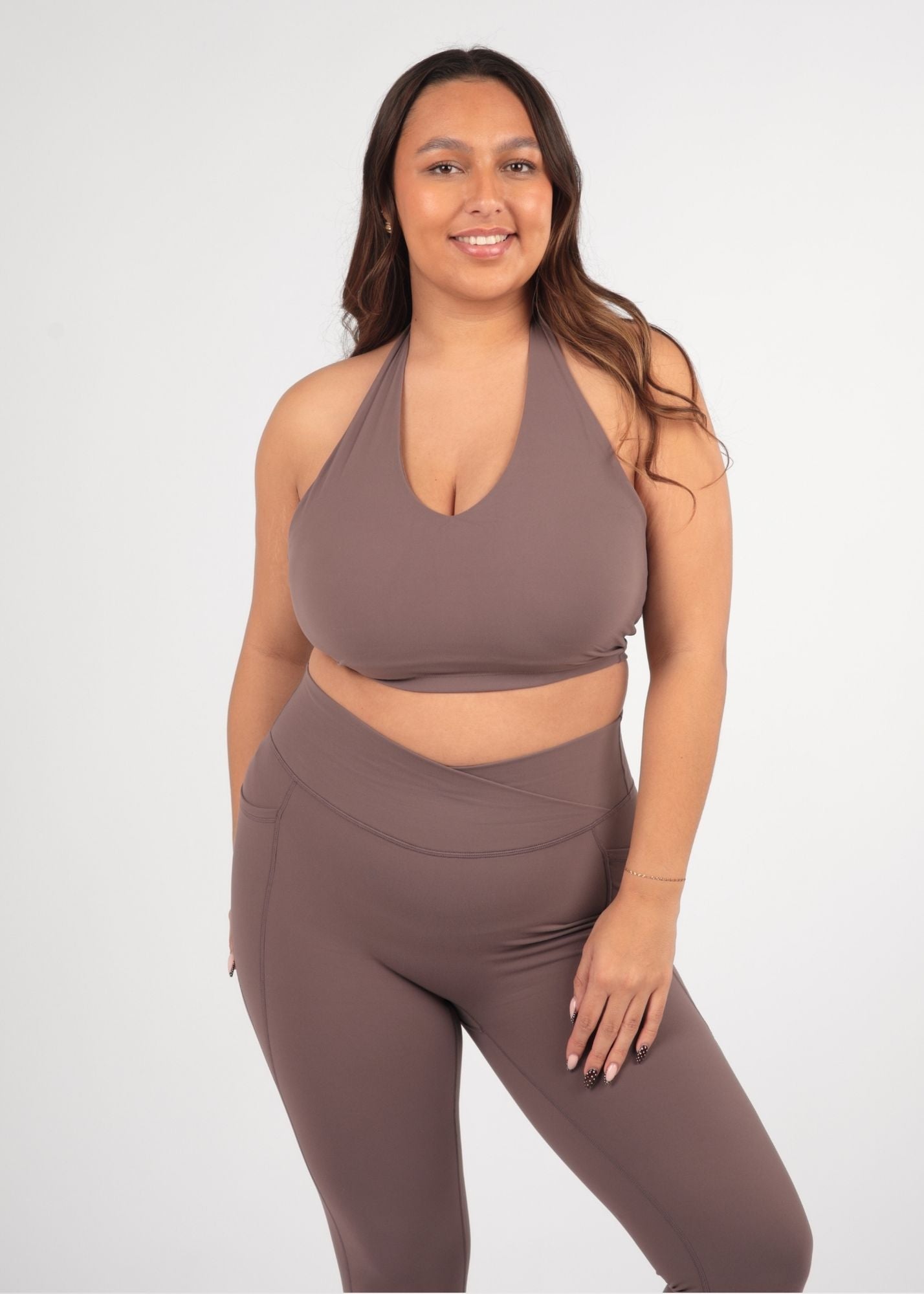 Soft Form Recycled Latte Halter Neck Sports Bra
