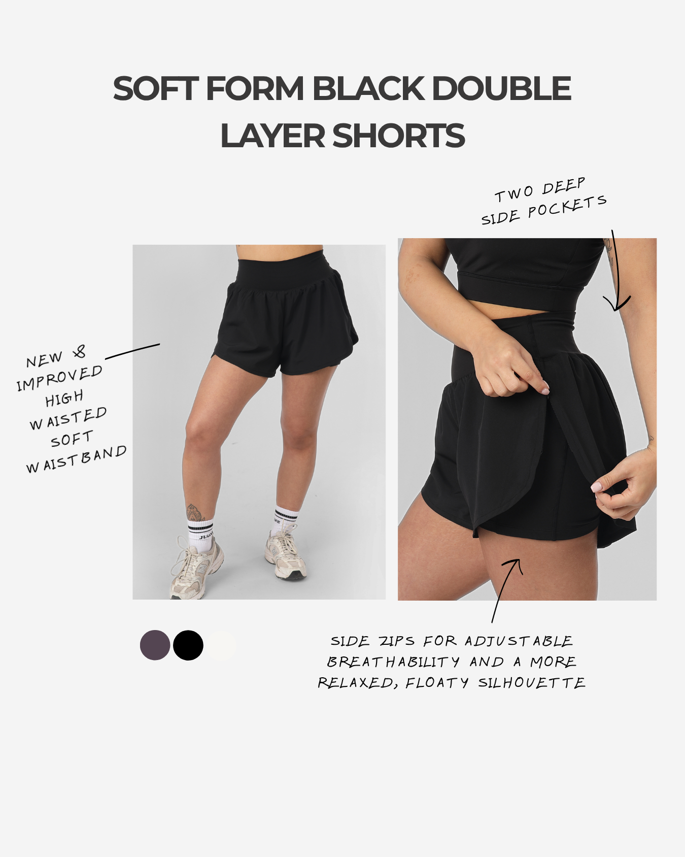 Soft Form Recycled Black Double Layer Shorts