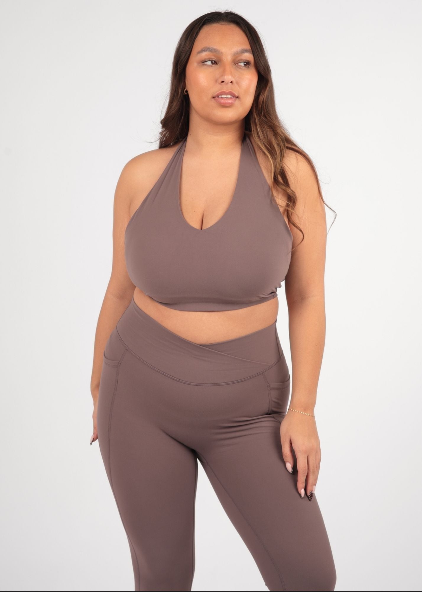 Soft Form Recycled Latte Halter Neck Sports Bra