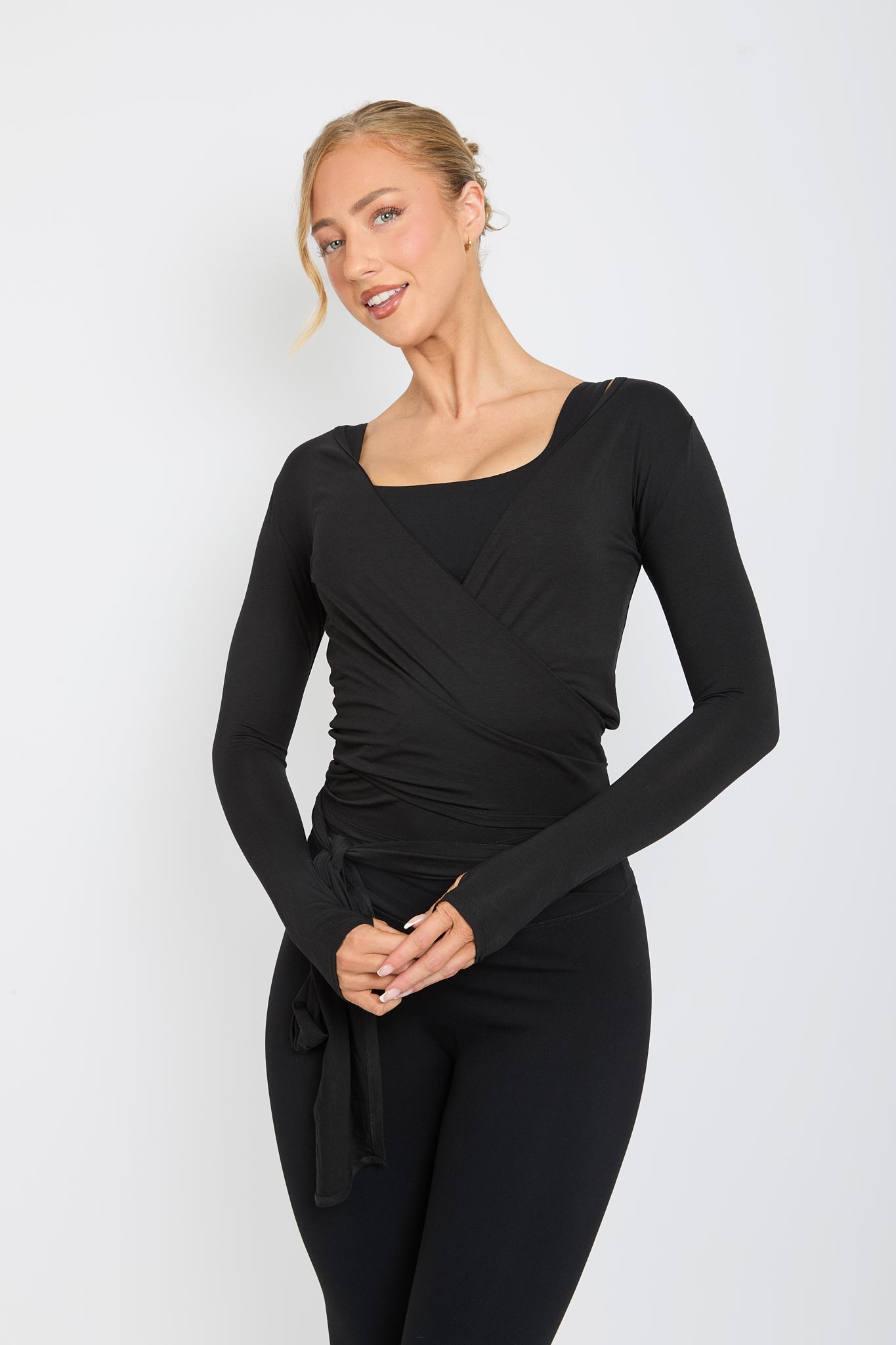 Ultra Soft Bamboo Black Wrap Top