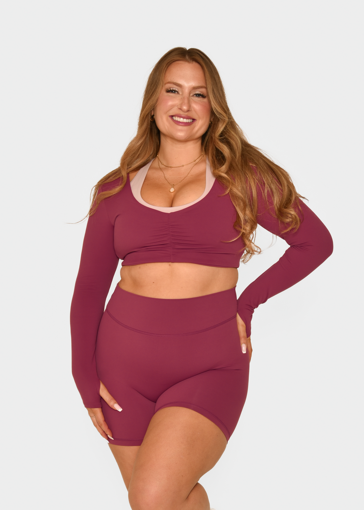 Cloud Sculpt Long Sleeve Velvet Rose Crop Bra
