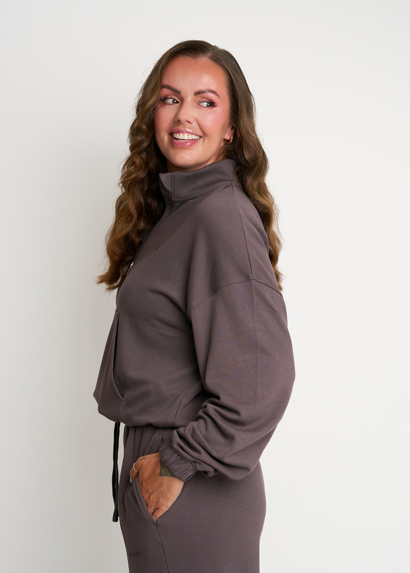 Soft Luxe Cocoa Quarter Zip Sweatshirt