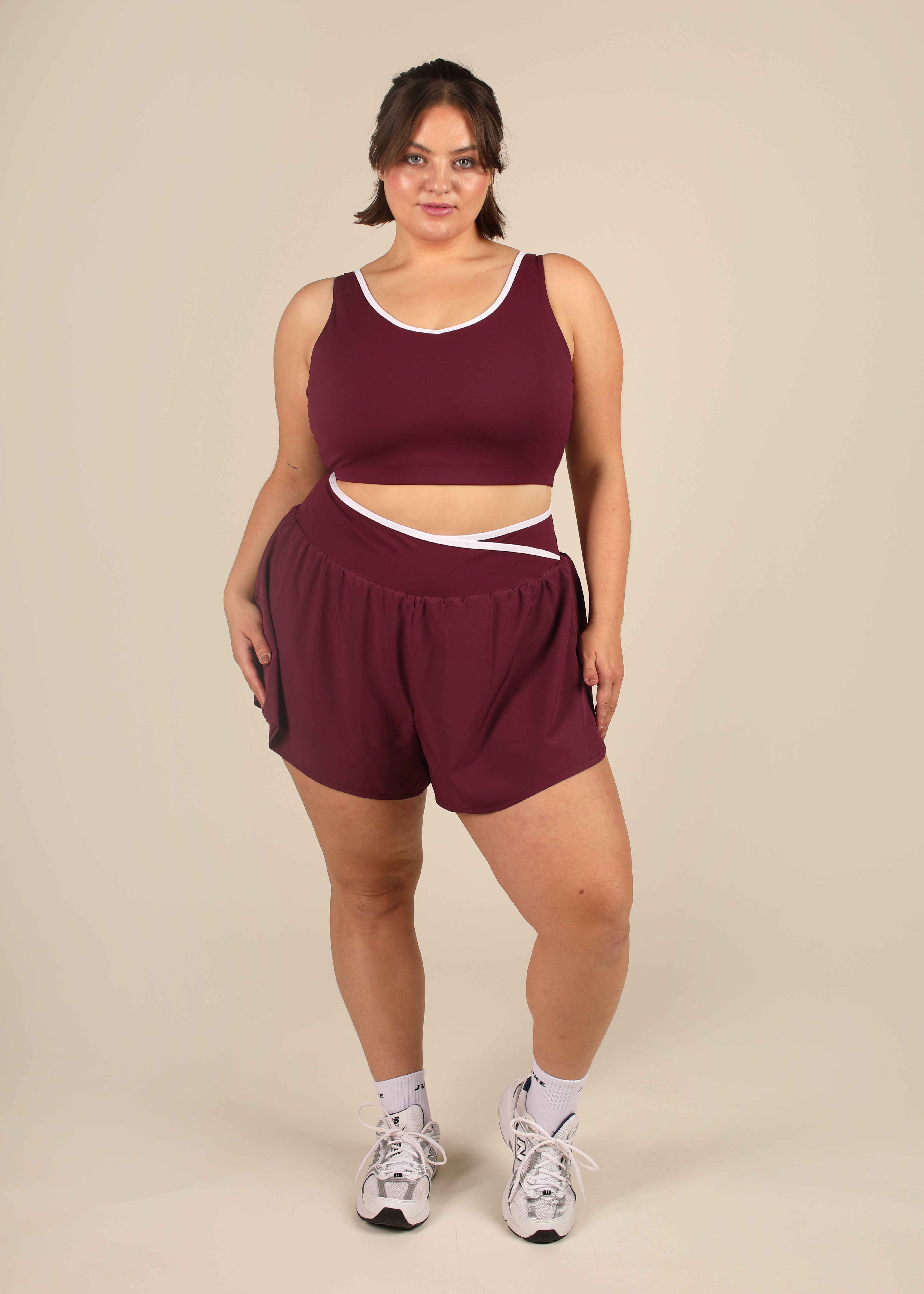 Cloud Luxe Plum Wrap Dual-Layer Shorts