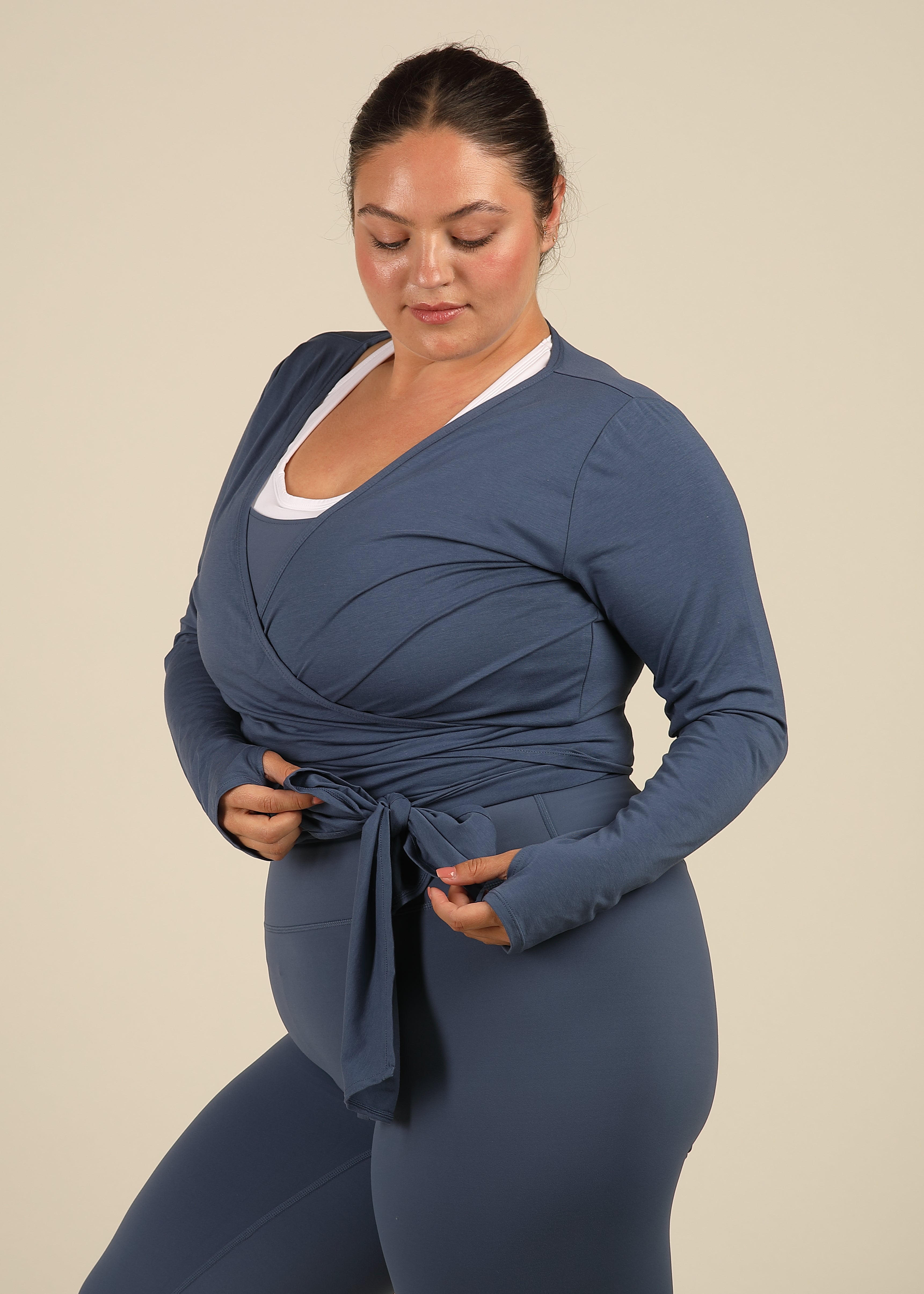 Ultra Soft Bamboo Denim Blue Wrap Top