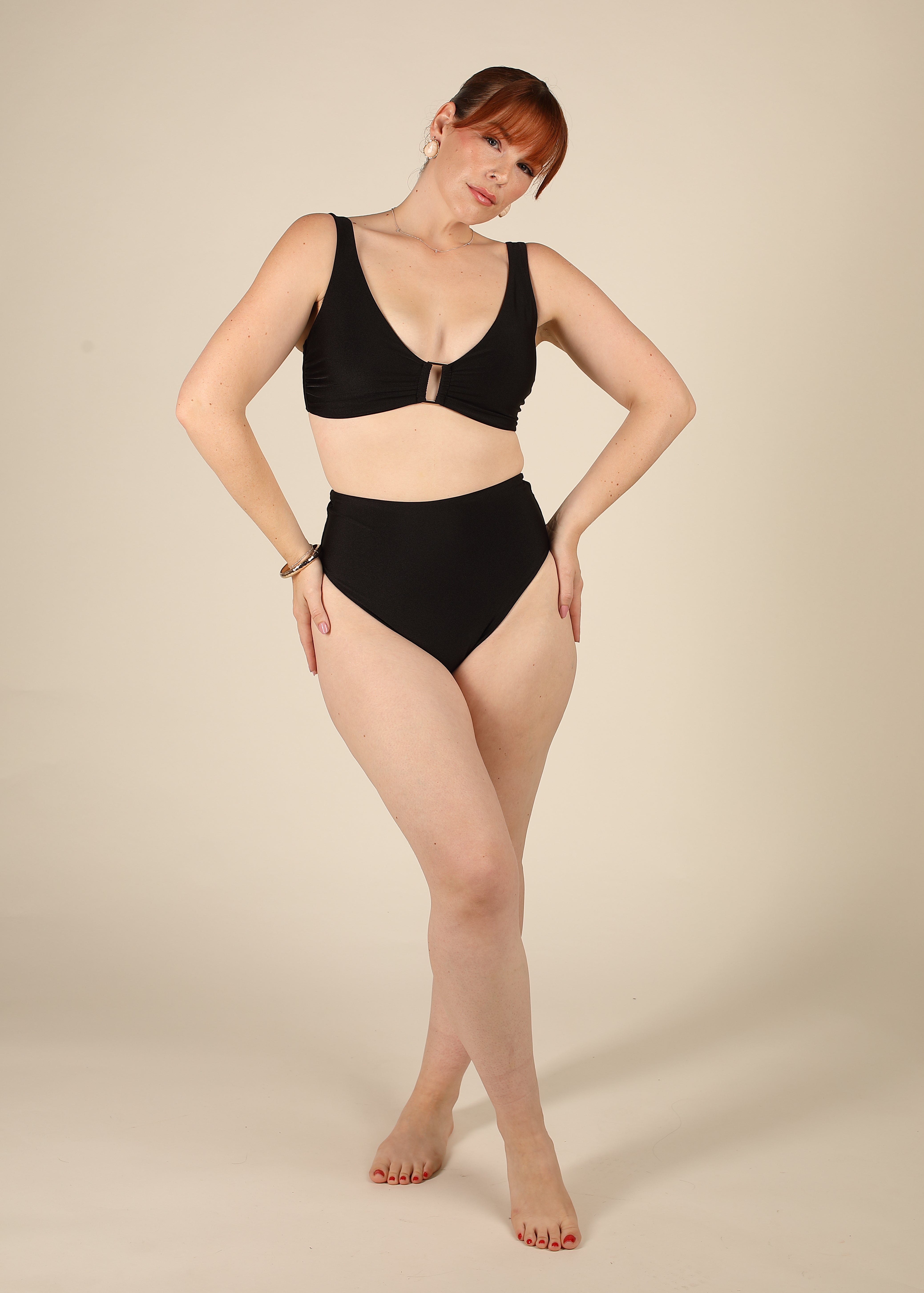 Contour High Waisted Black Tummy Control Bikini Set