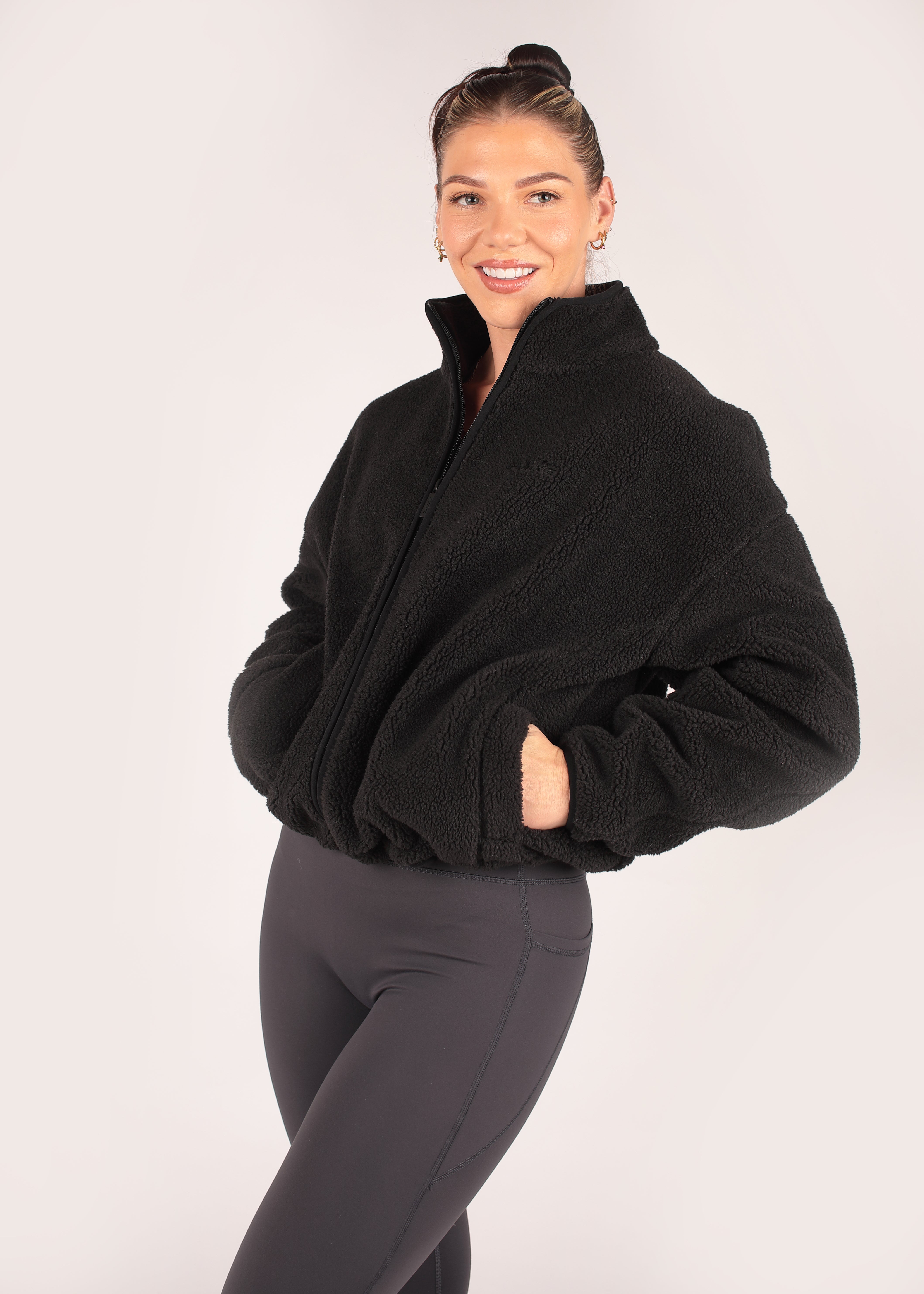 Soft Charcoal Zip Up Borg Fleece