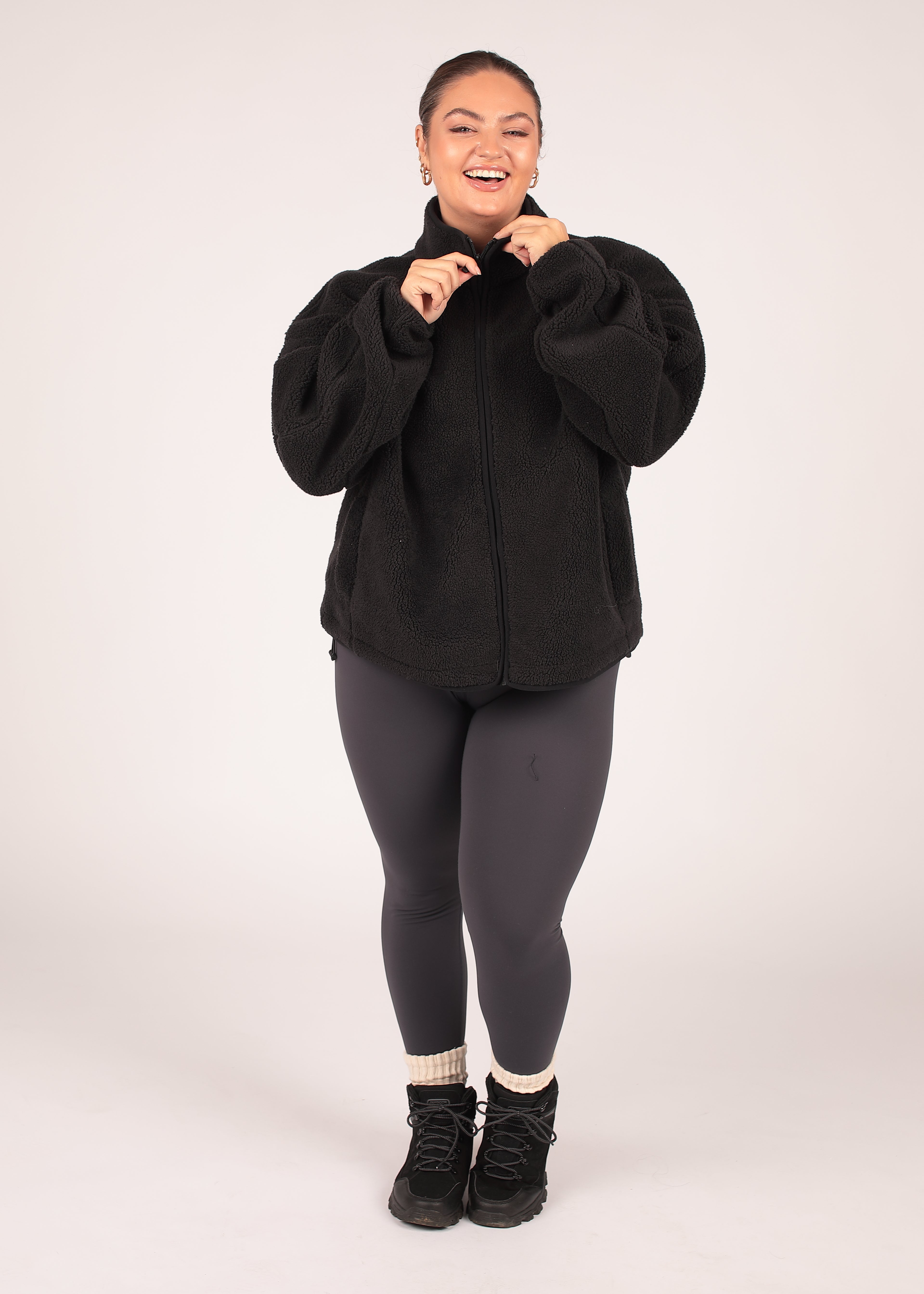 Soft Charcoal Zip Up Borg Fleece