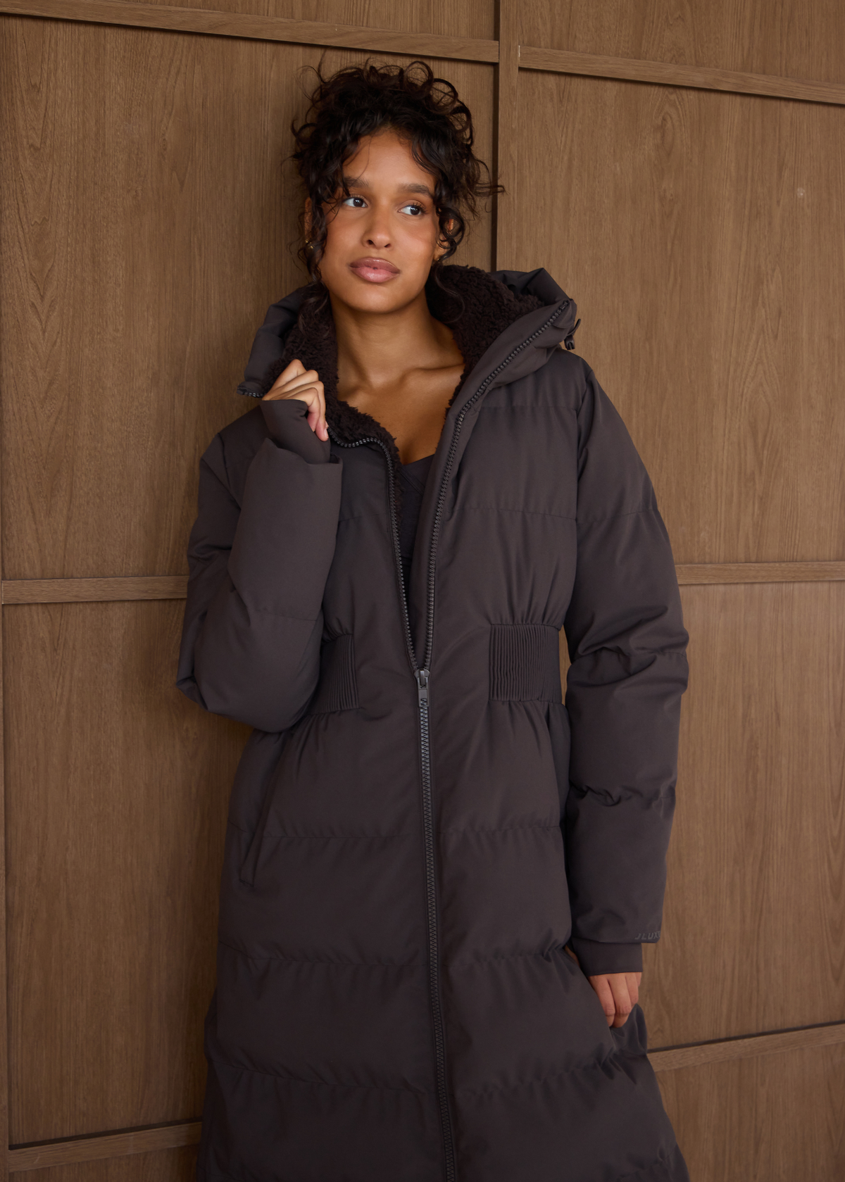 Contour Longline Coffee Puffer Coat