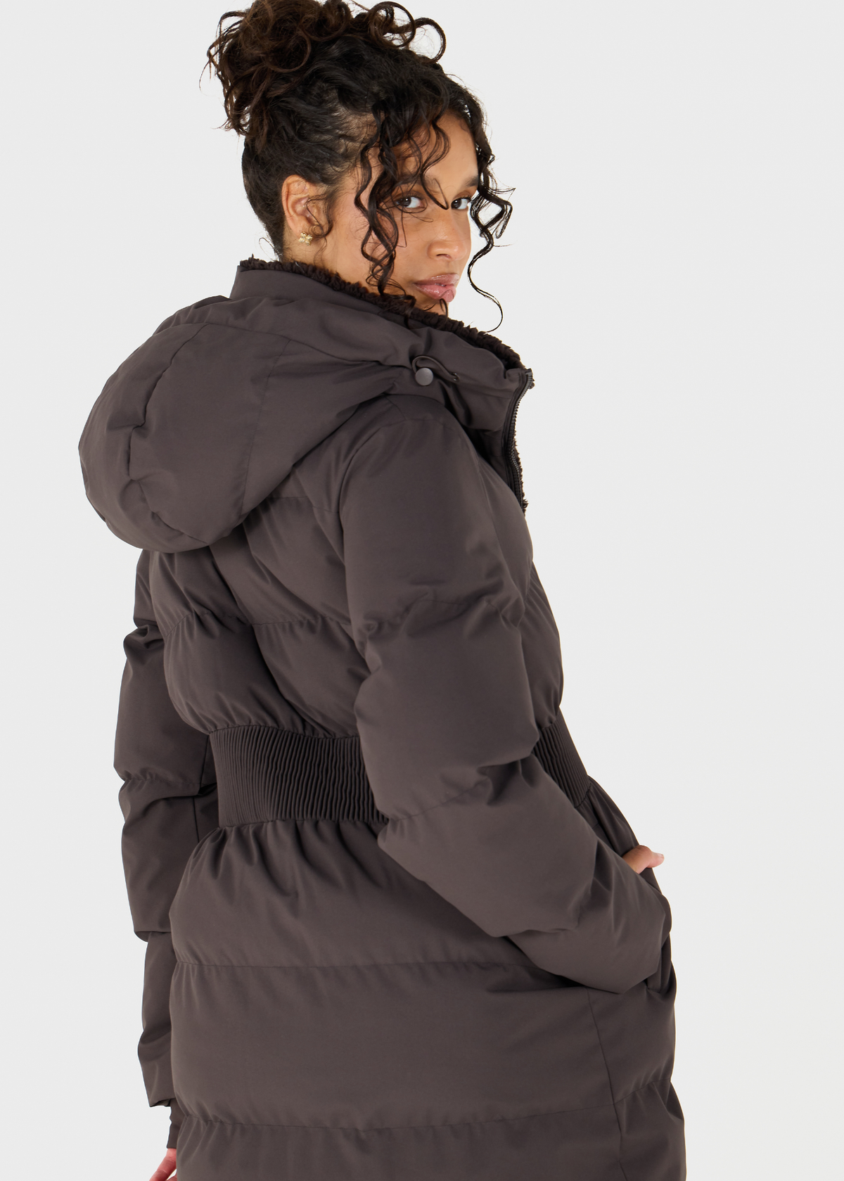 Contour Longline Coffee Puffer Coat