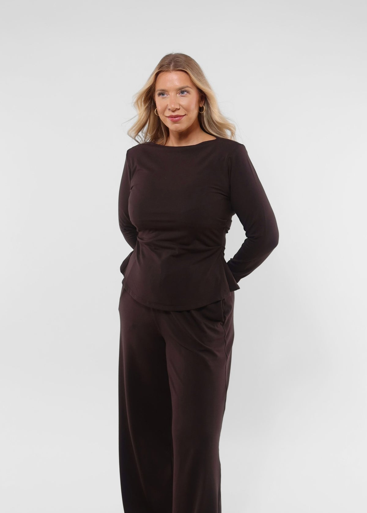 Refined Nara Structured Chocolate Long Sleeve Top