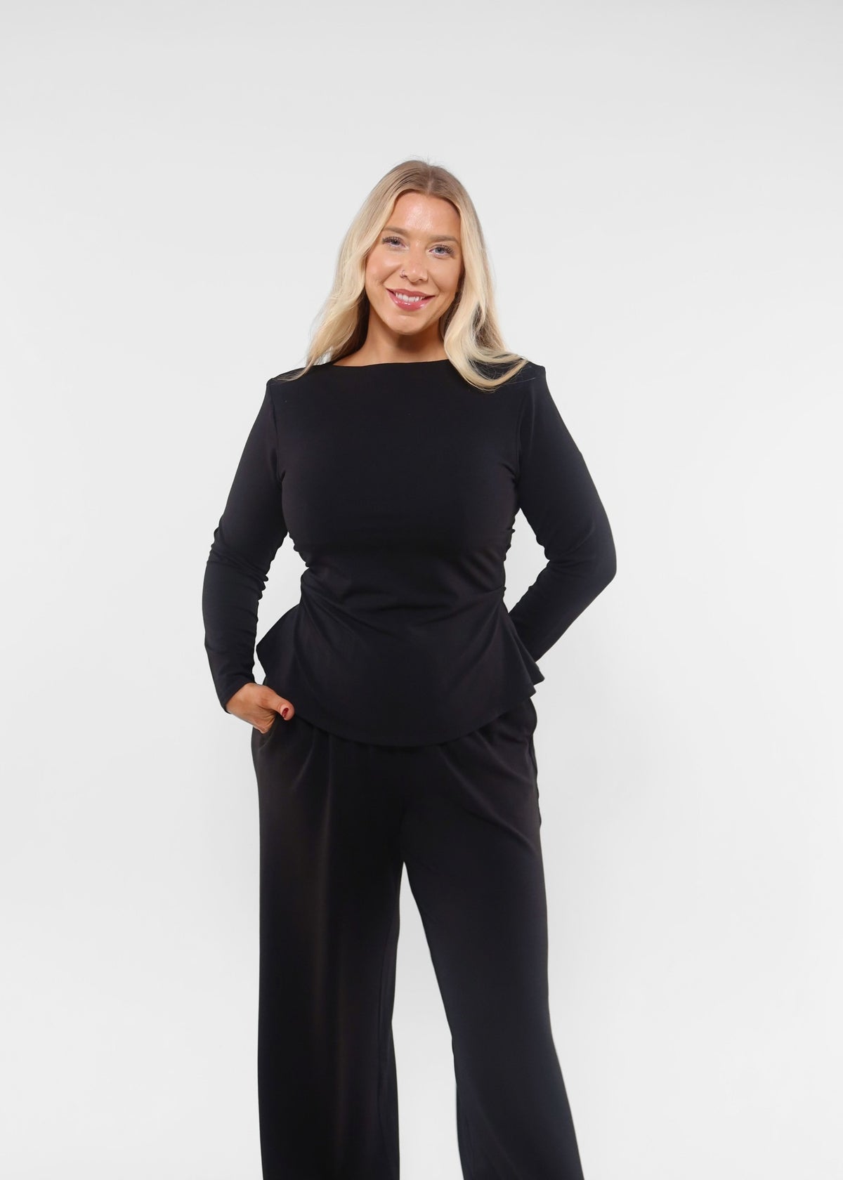 Refined Nara Structured Black Long Sleeve Top