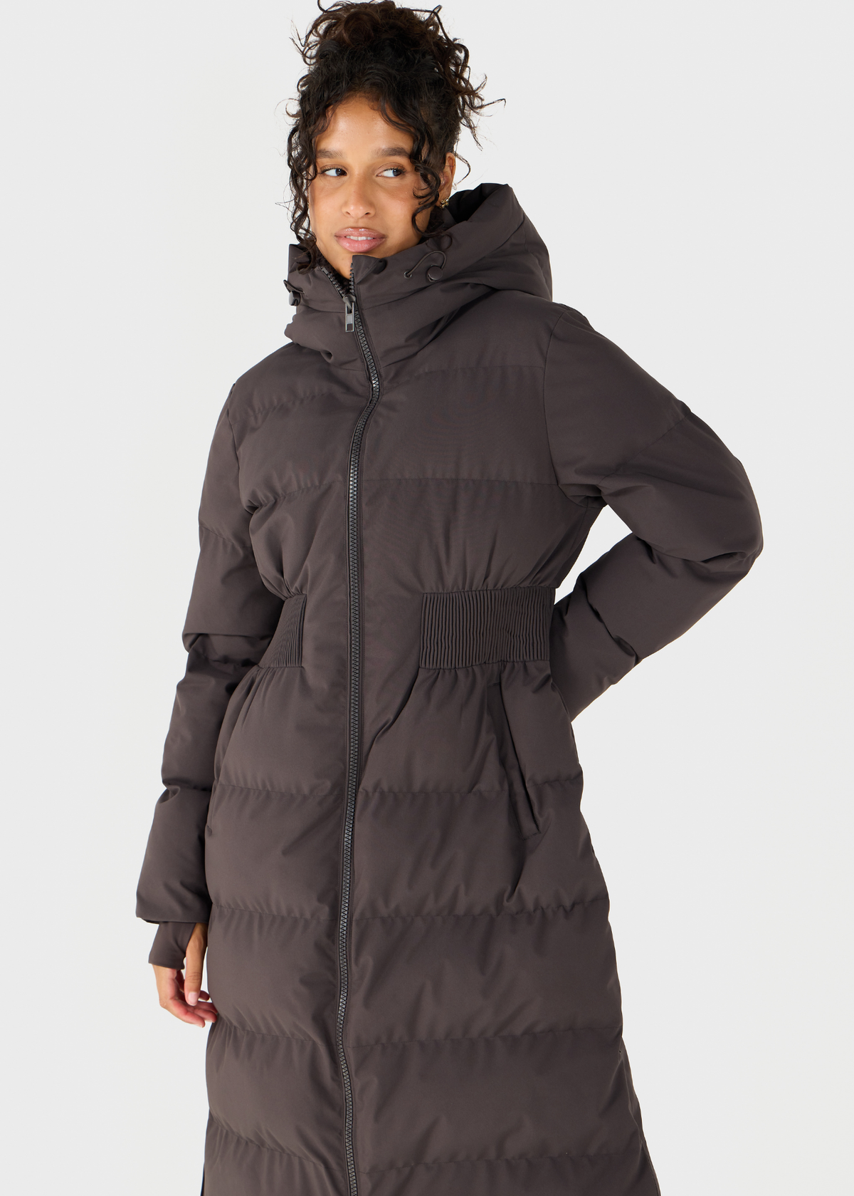 Contour Longline Coffee Puffer Coat