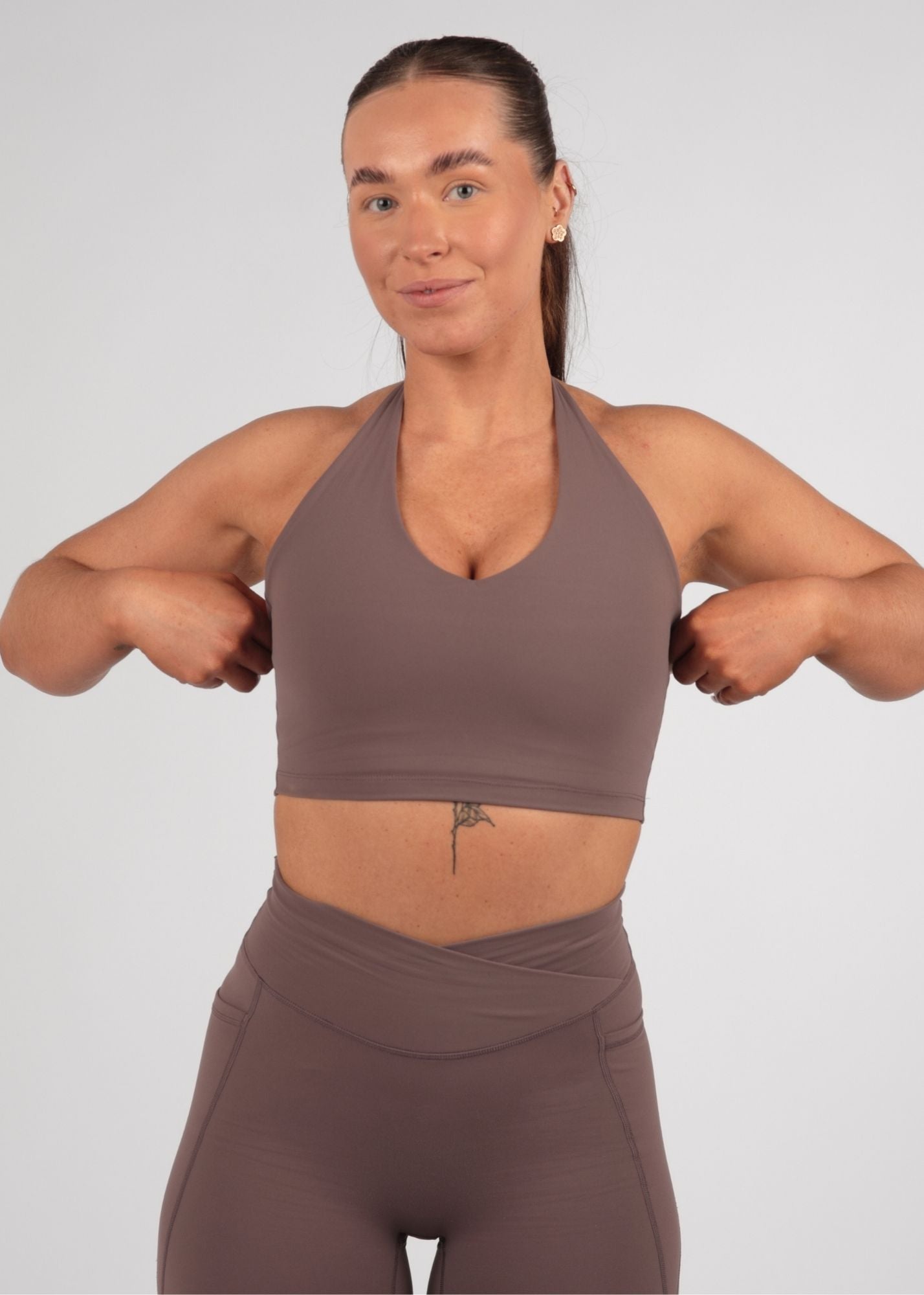 Soft Form Recycled Latte Halter Neck Sports Bra