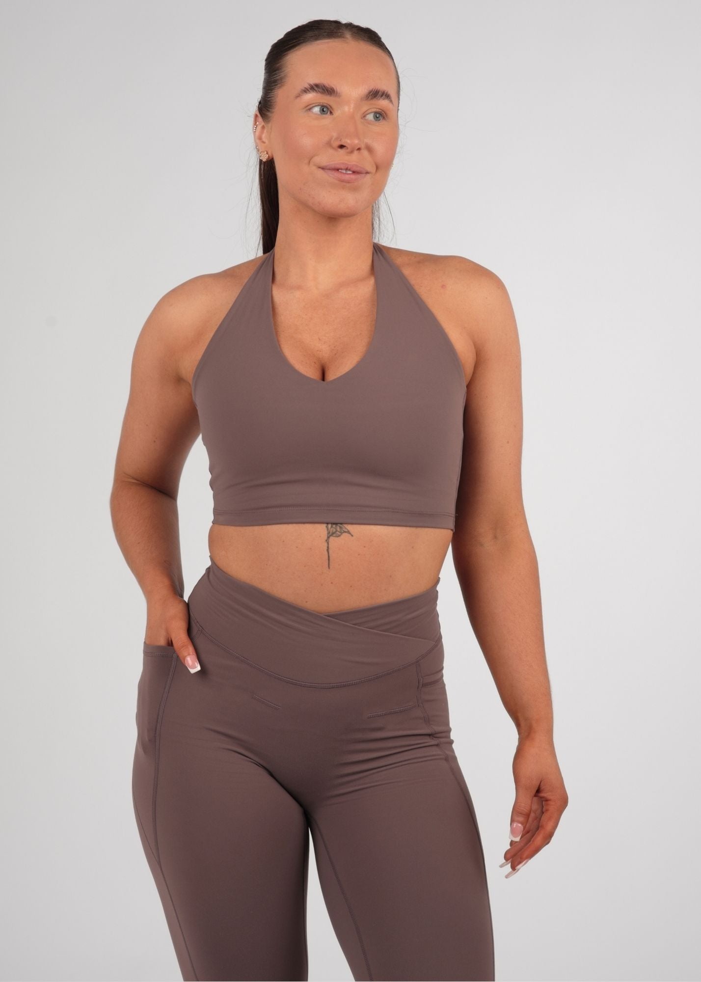 Soft Form Recycled Latte Halter Neck Sports Bra