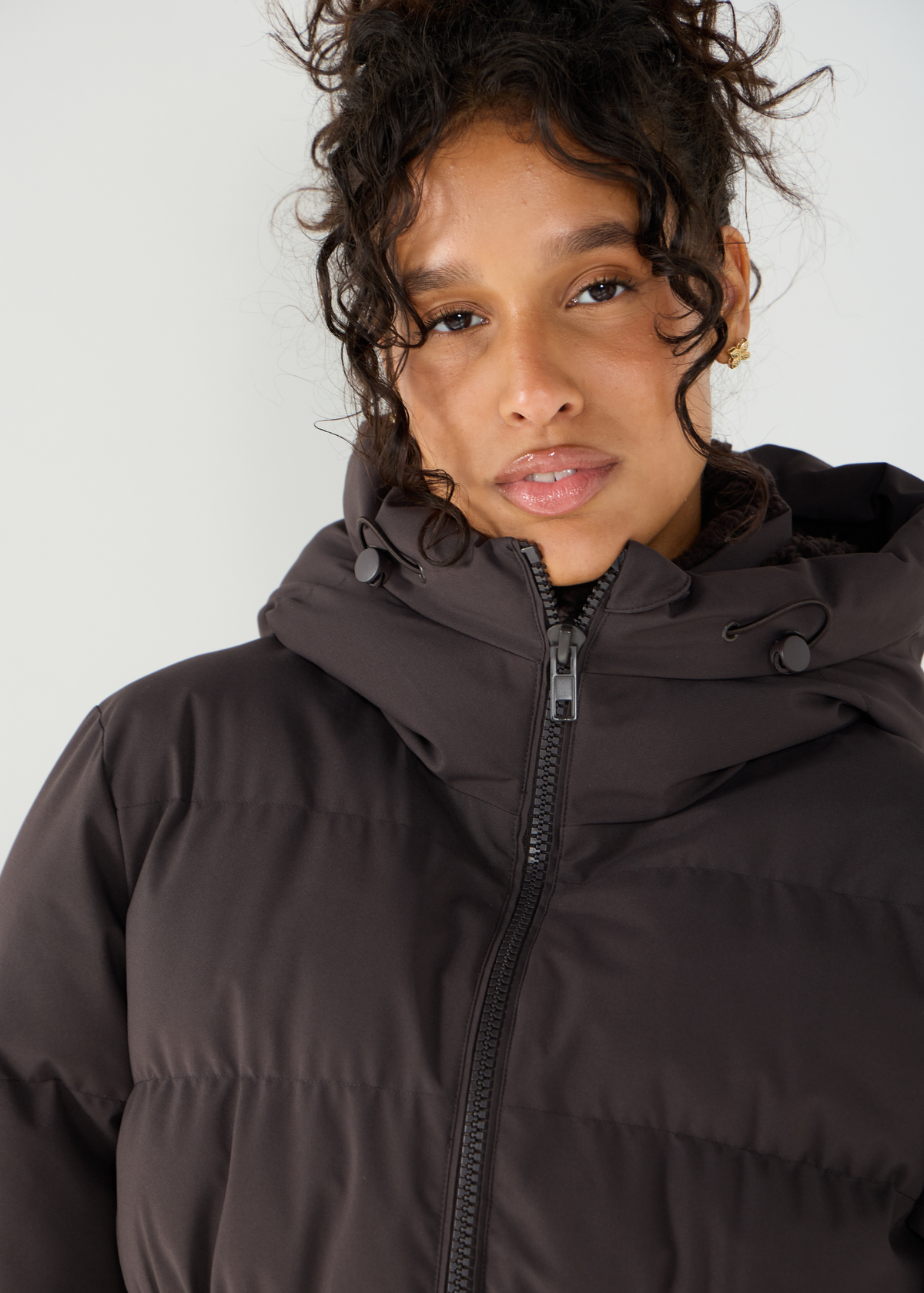 Contour Longline Coffee Puffer Coat