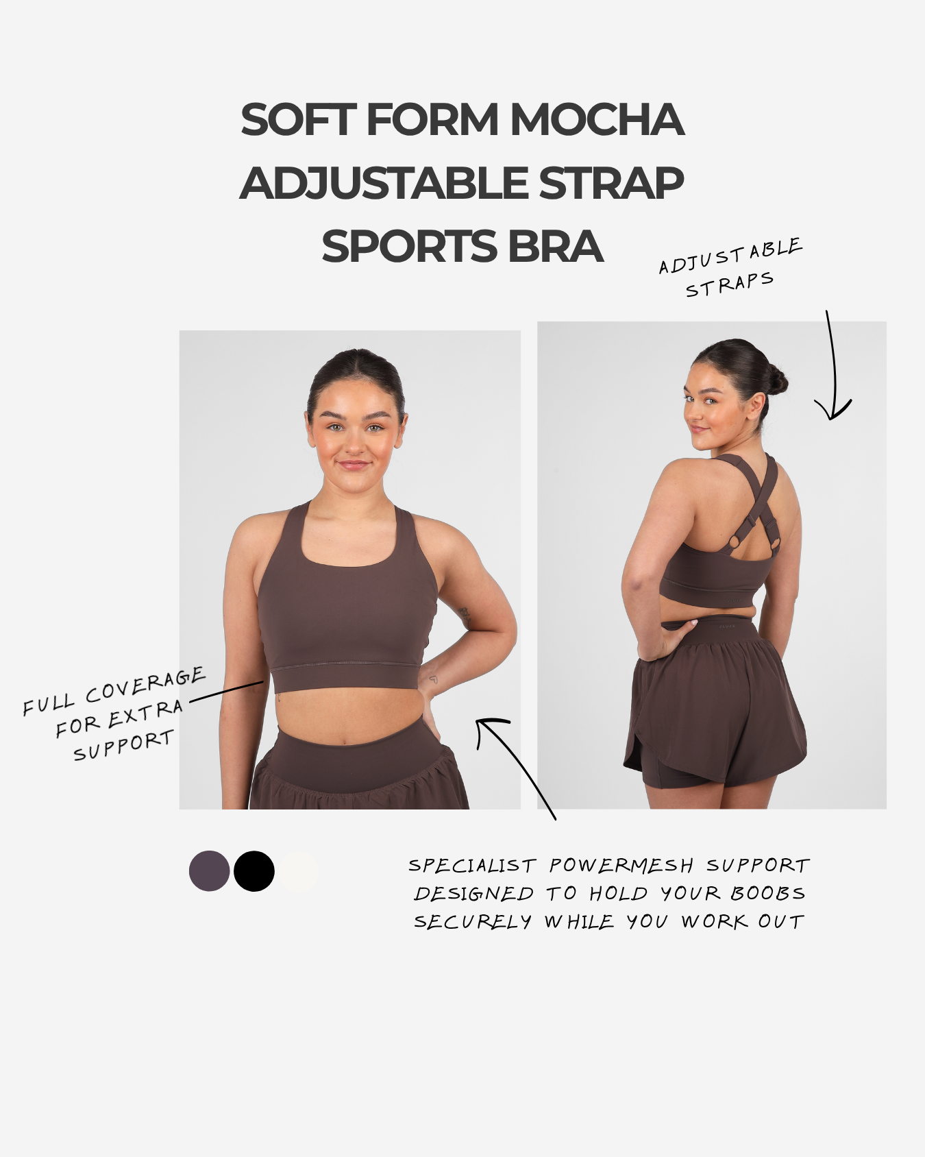 Soft Form Recycled Mocha Adjustable Strap Sports Bra