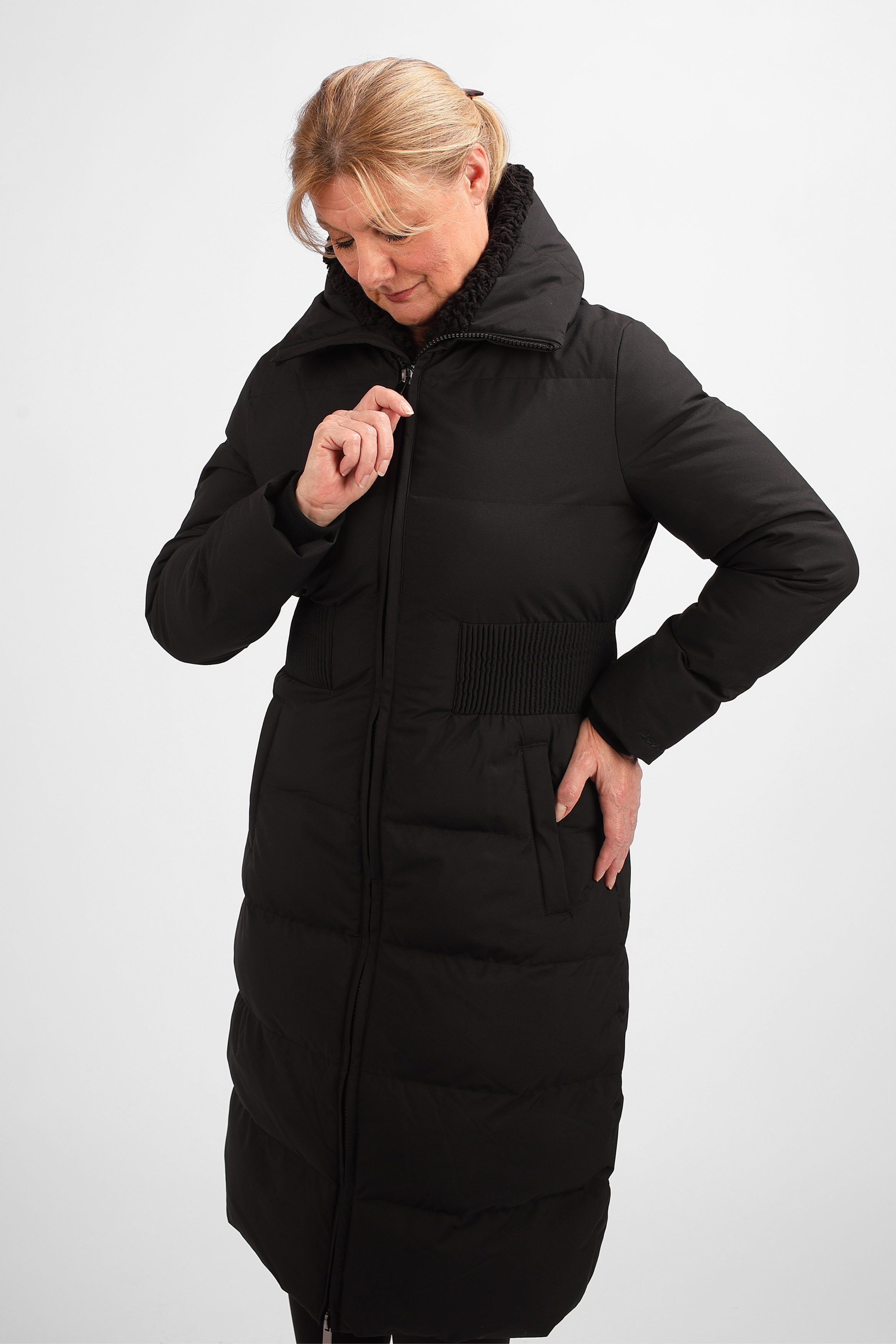 Contour Long Line Black Puffer Coat - Pre order