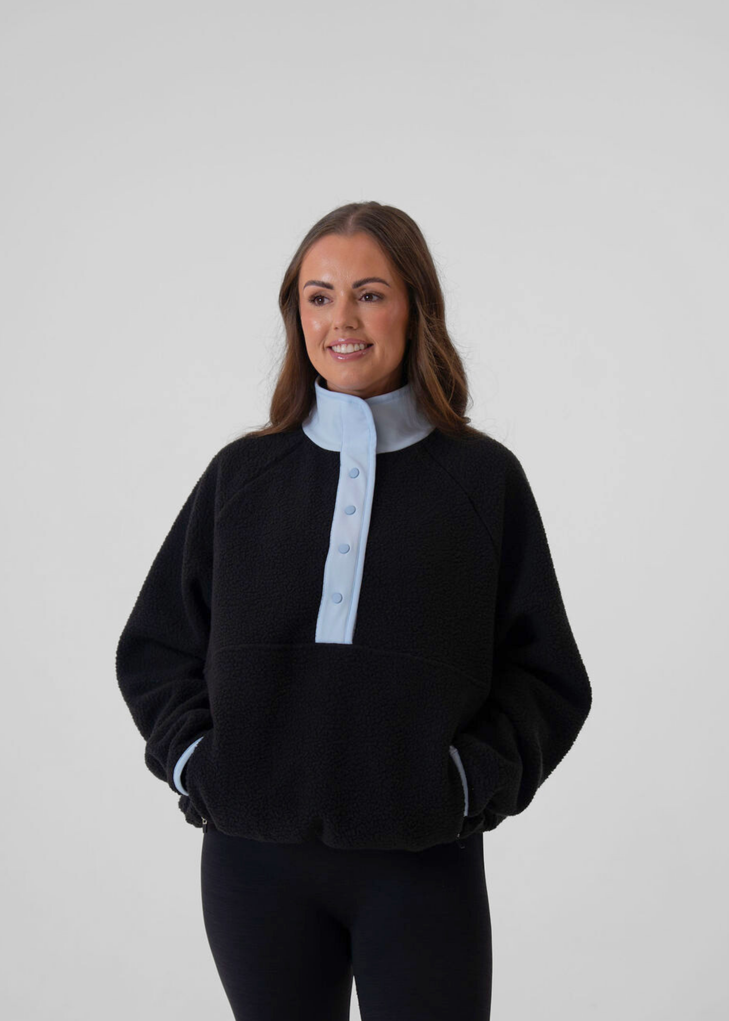 Charl (Miss Greedy) is 5ft 5 Cup size 32E, UK size 8 and wears a XS.
Please note the fit is oversized so we recommend taking a size down.
