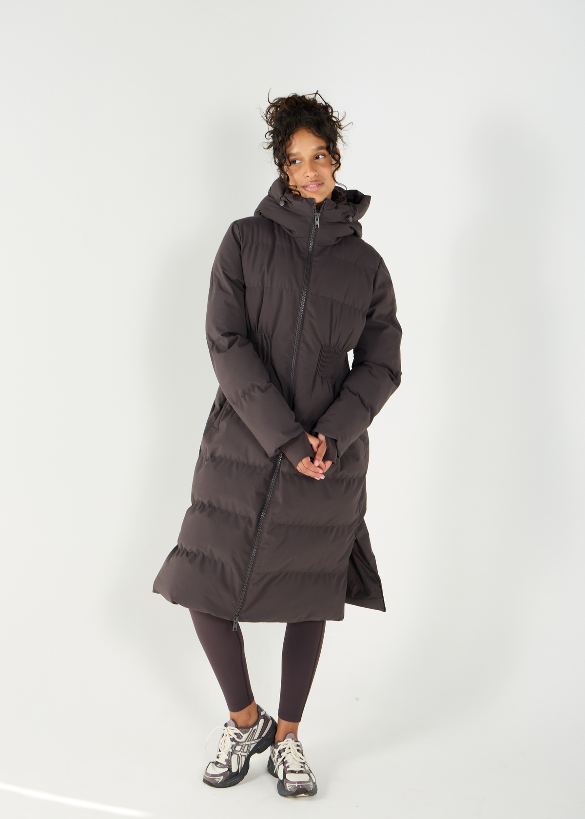 Contour Longline Coffee Puffer Coat