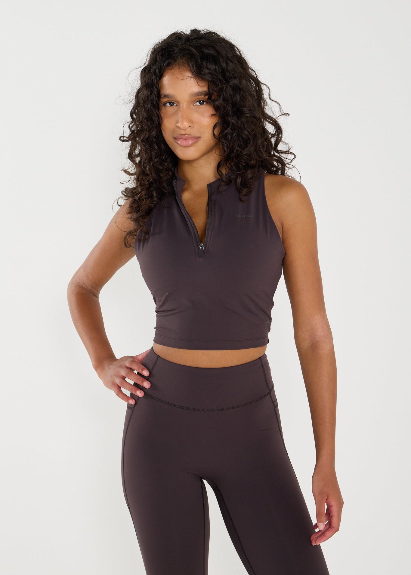 Cloud Sculpt Coffee High Neck Zip Sports Bra