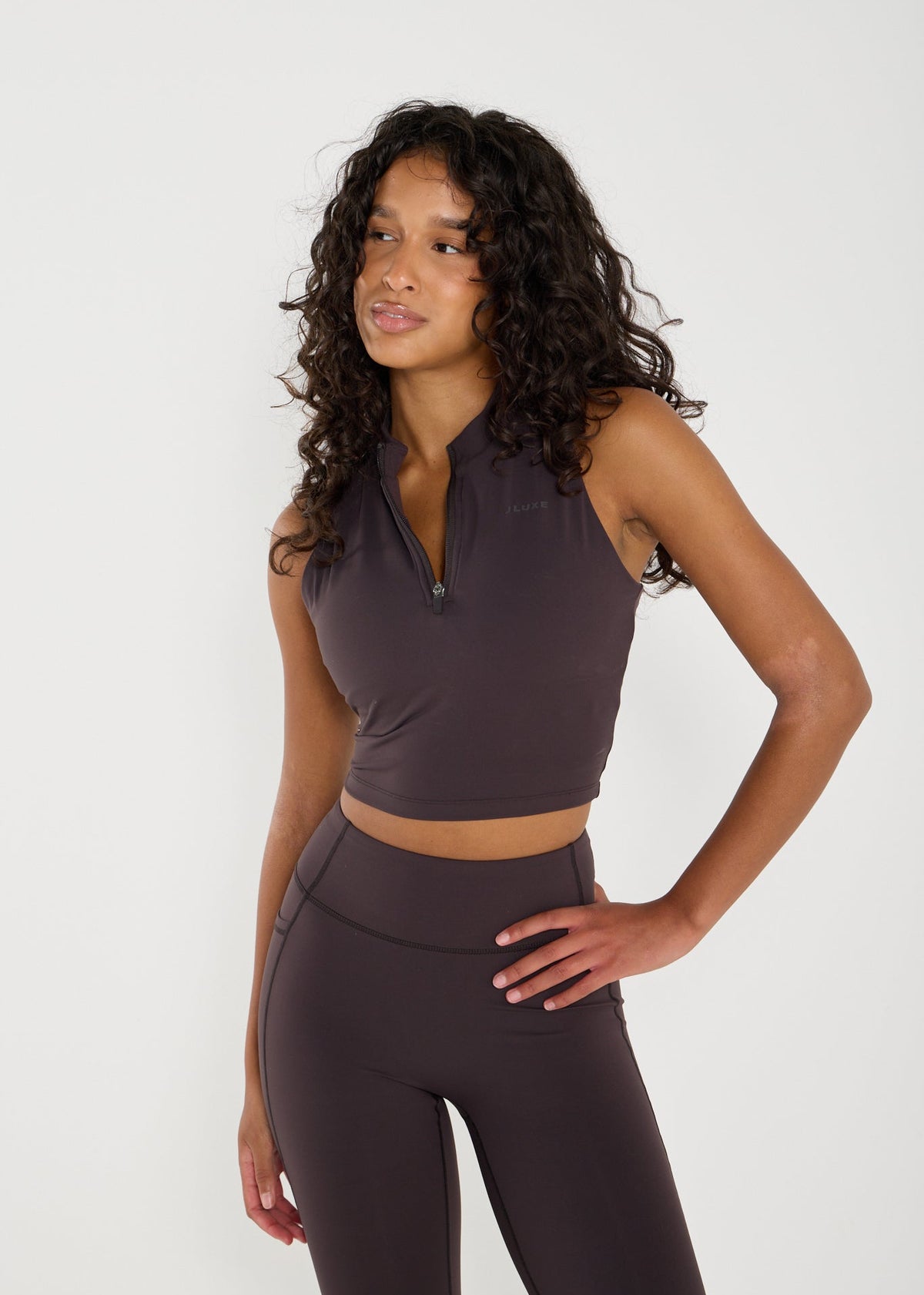 Cloud Sculpt Coffee High Neck Zip Sports Bra