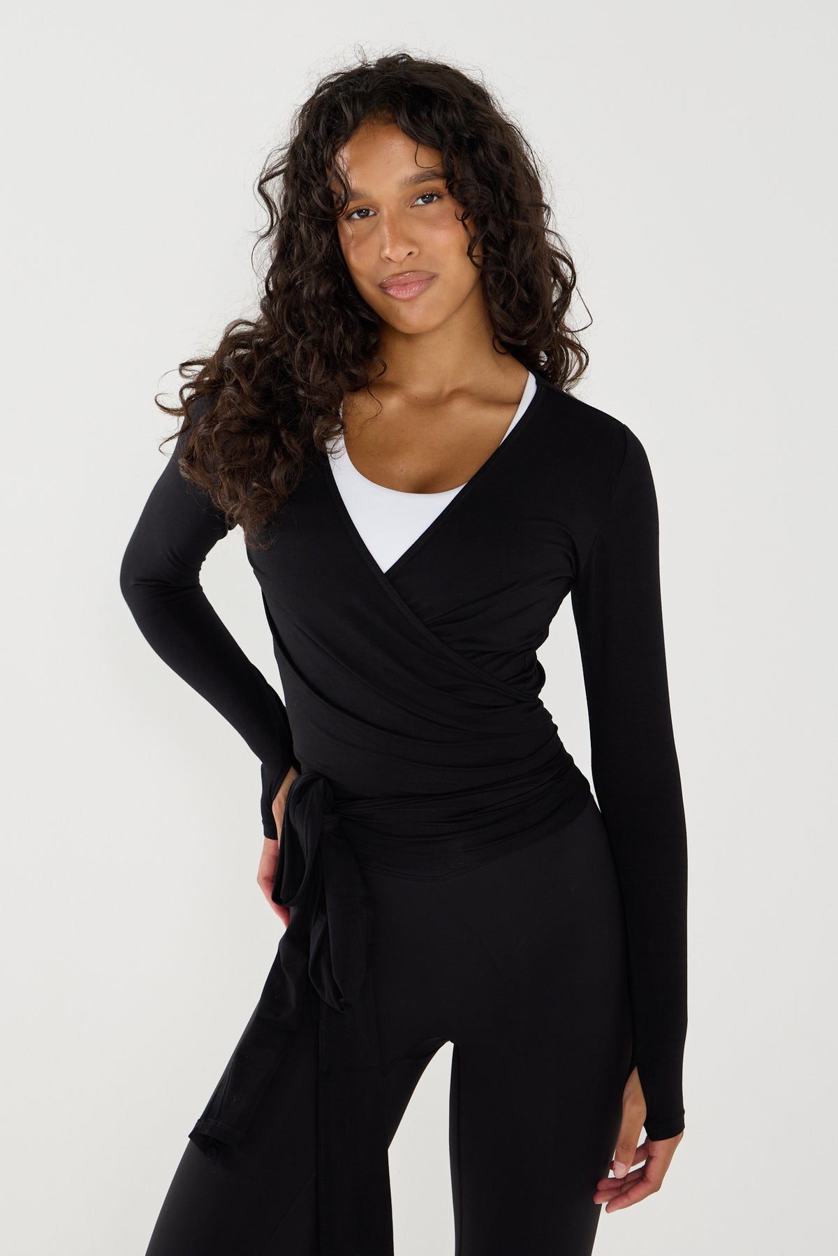 Ultra Soft Off Black Bamboo Wrap Top