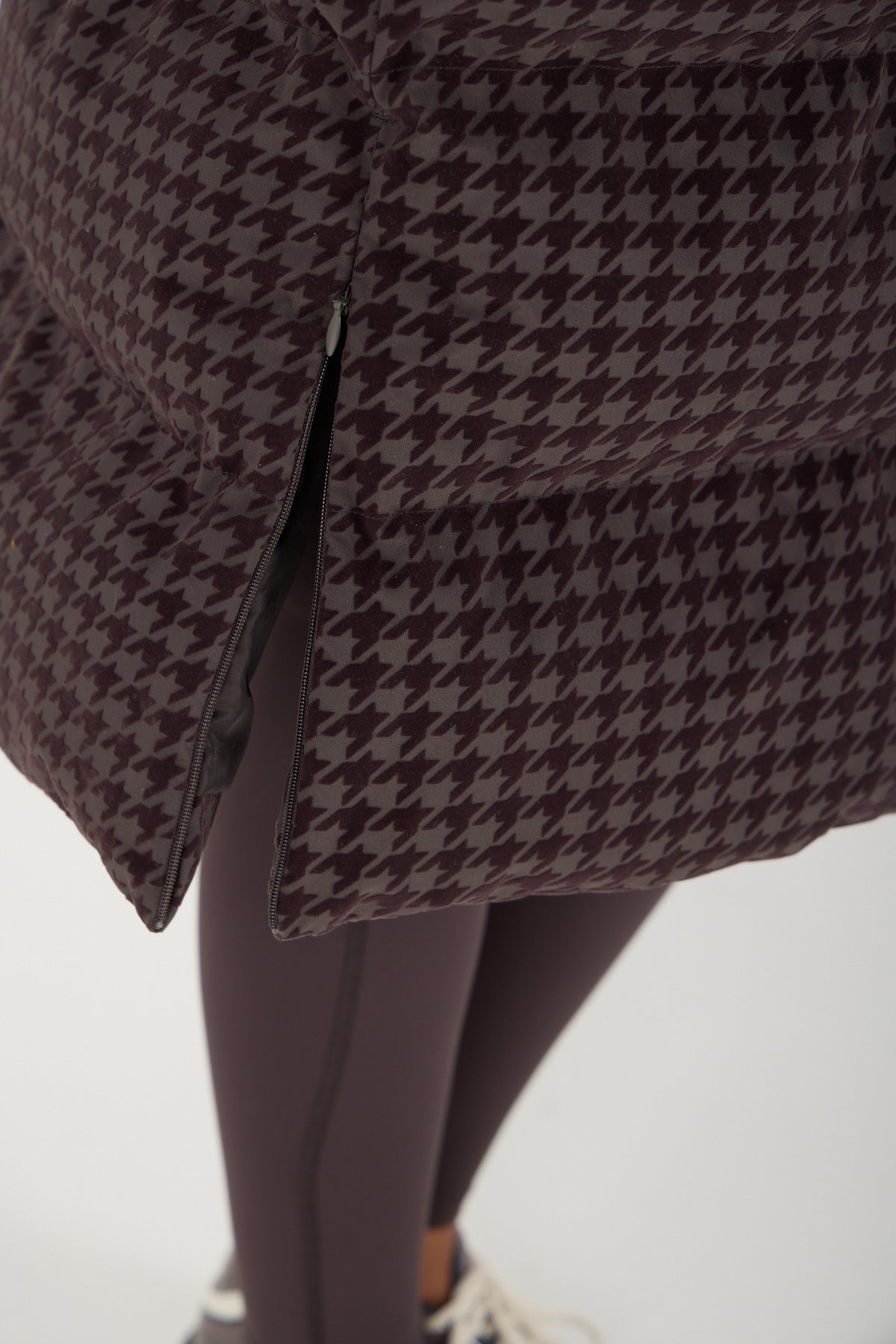 Contour Longline Coffee Houndstooth Puffer Coat