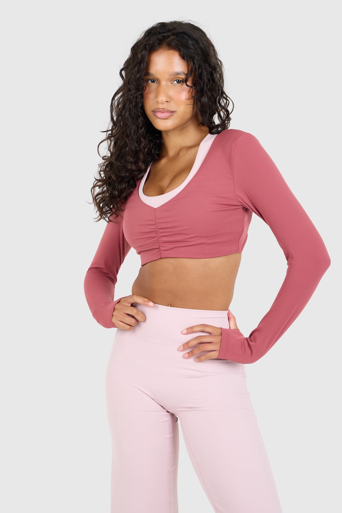 Cloud Sculpt Long Sleeve Velvet Rose Crop Bra