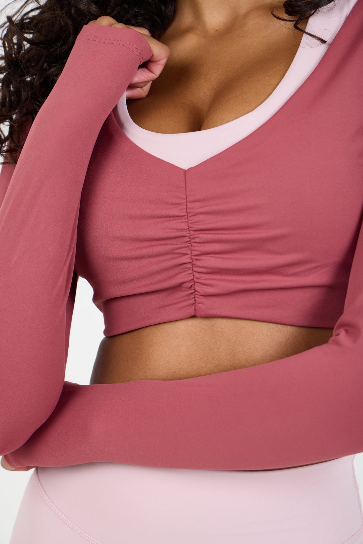 Cloud Sculpt Long Sleeve Velvet Rose Crop Bra