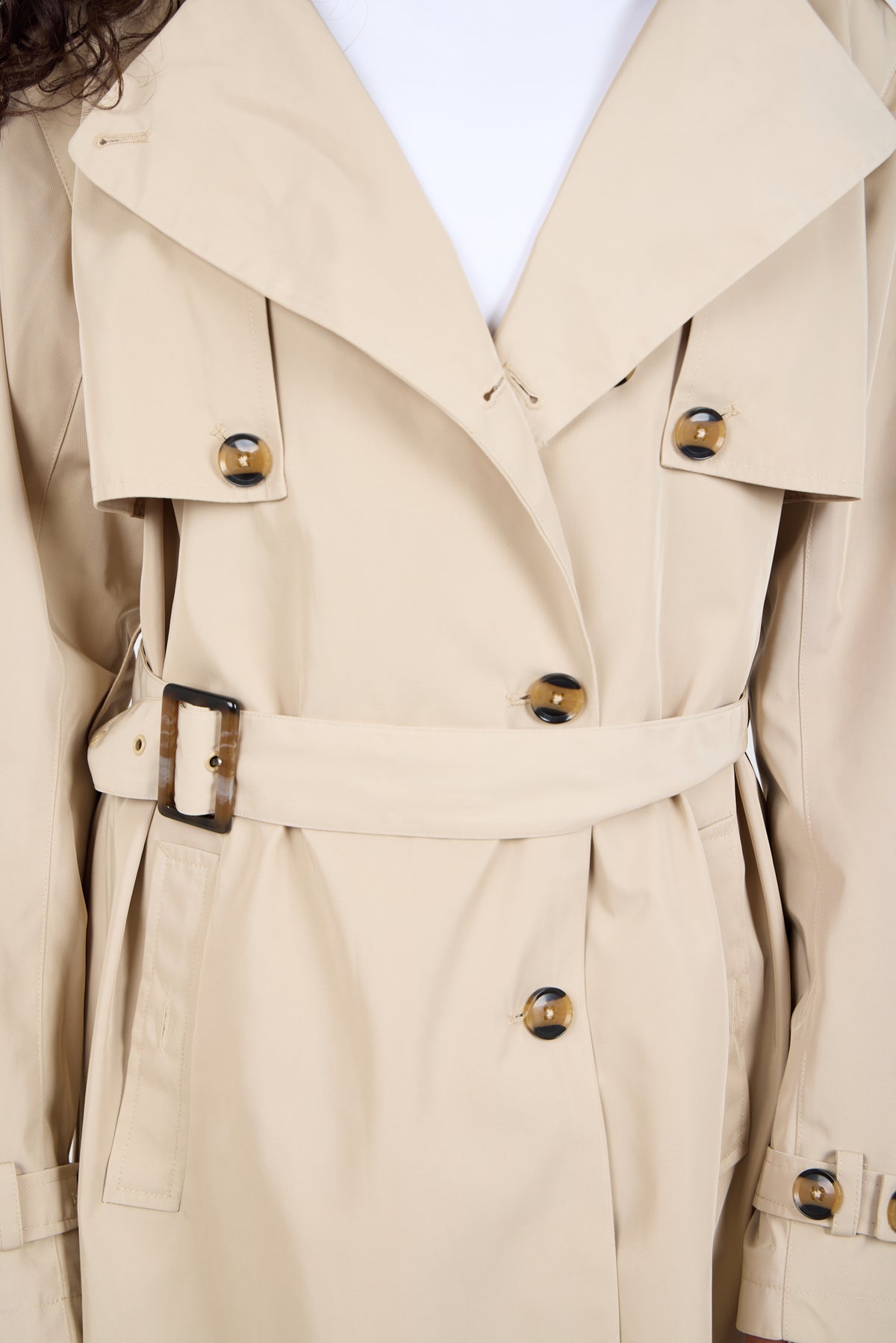 Signature Water-Resistant Hooded Stone Trench Coat