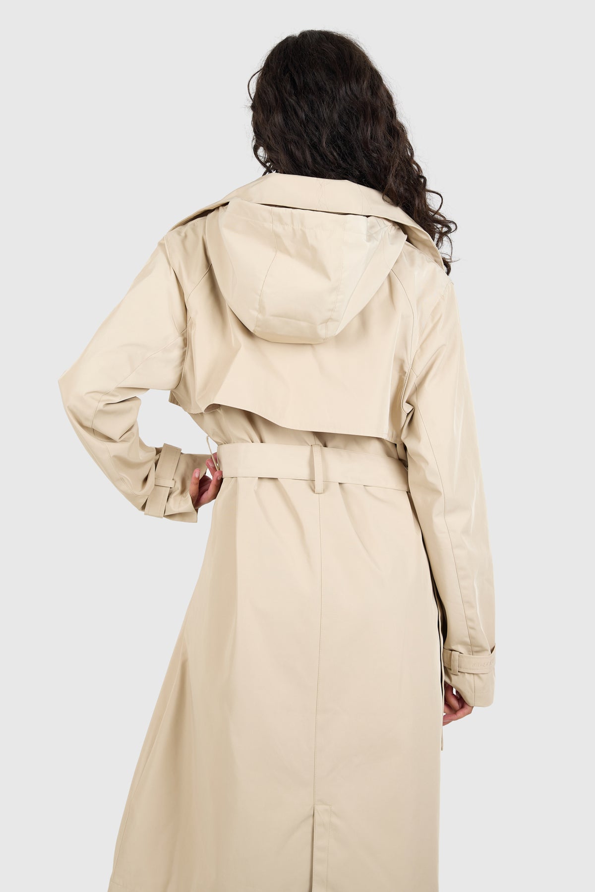 Signature Water-Resistant Hooded Stone Trench Coat