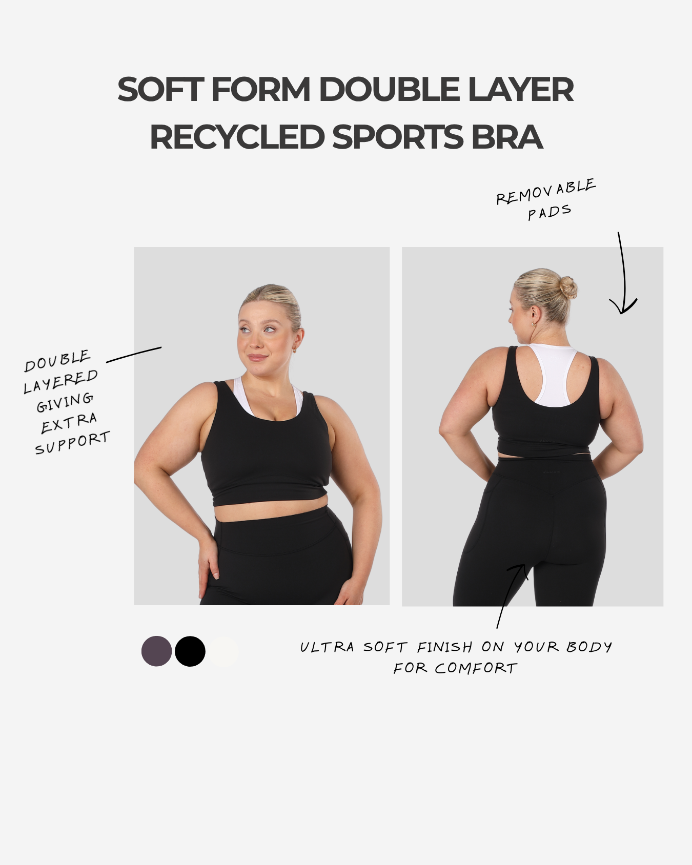 Soft Form Recycled Black Double Layer Sports Bra