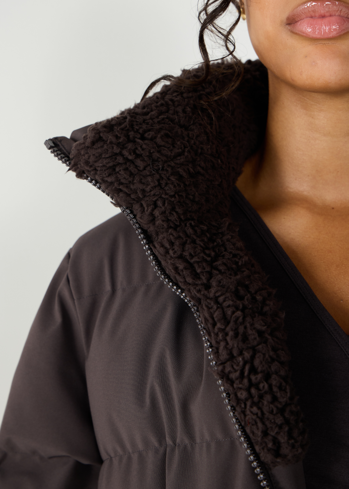 Contour Longline Coffee Puffer Coat