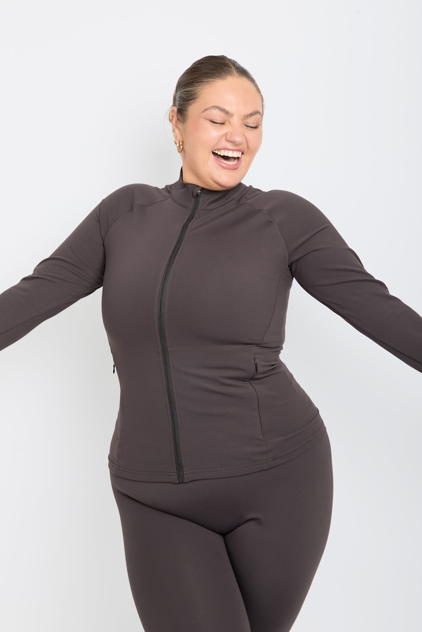 CloudLuxe Core Coffee Longline Zip Jacket