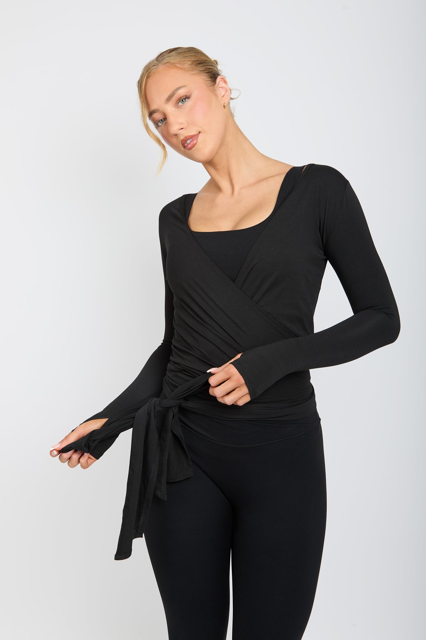 Ultra Soft Bamboo Black Wrap Top