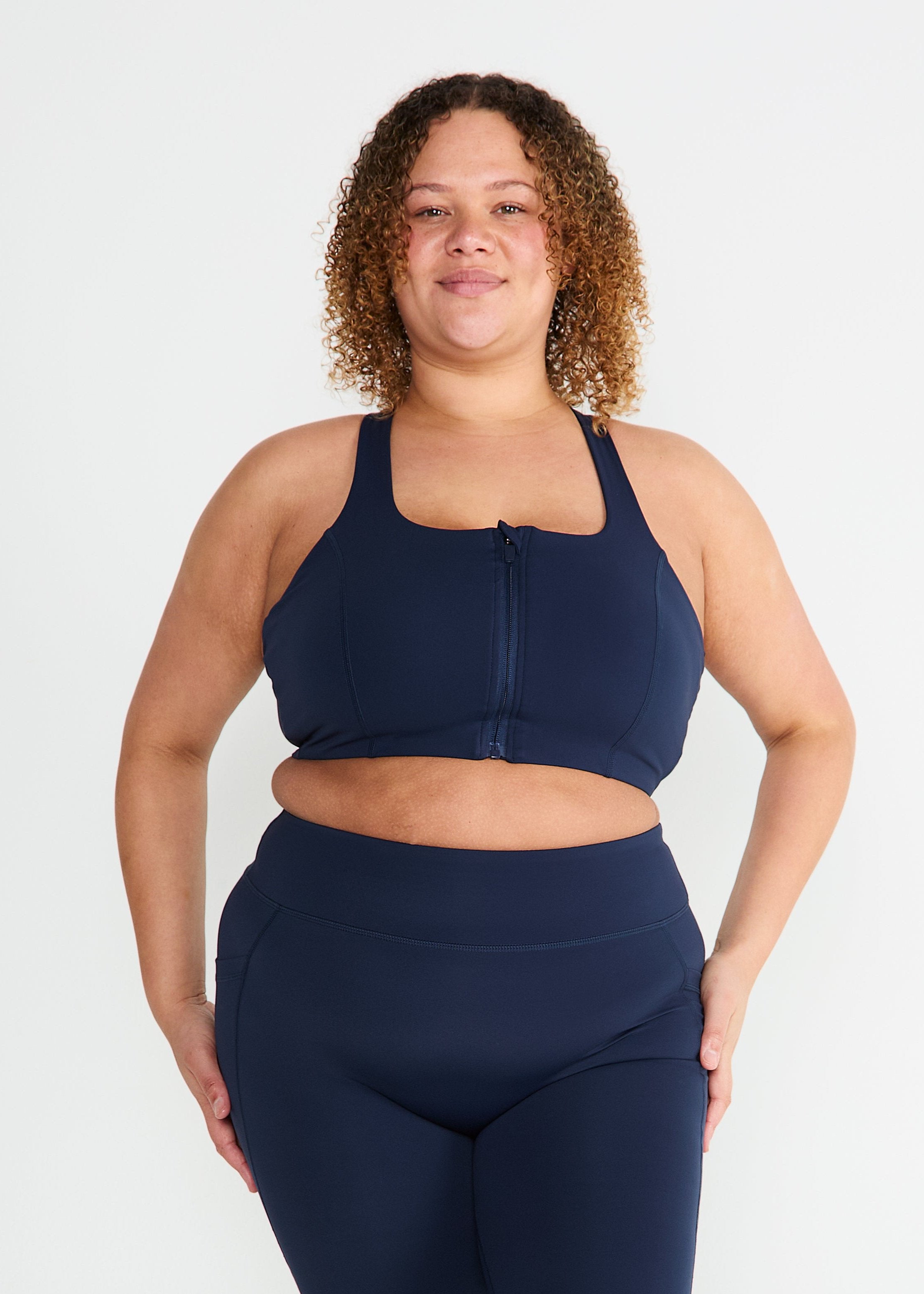 CloudLuxe Navy Zip Sports Bra