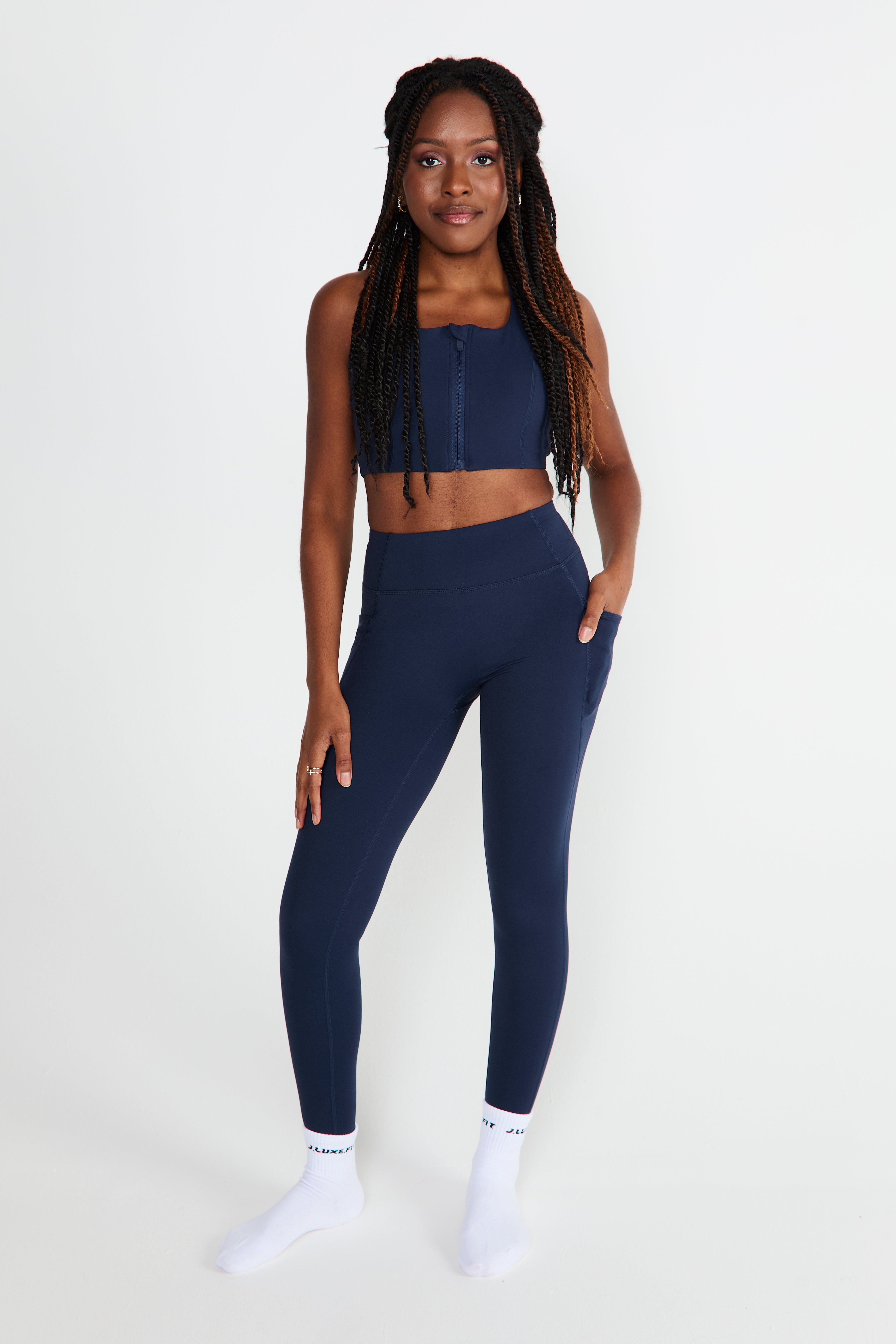 CloudLuxe Navy Zip Sports Bra