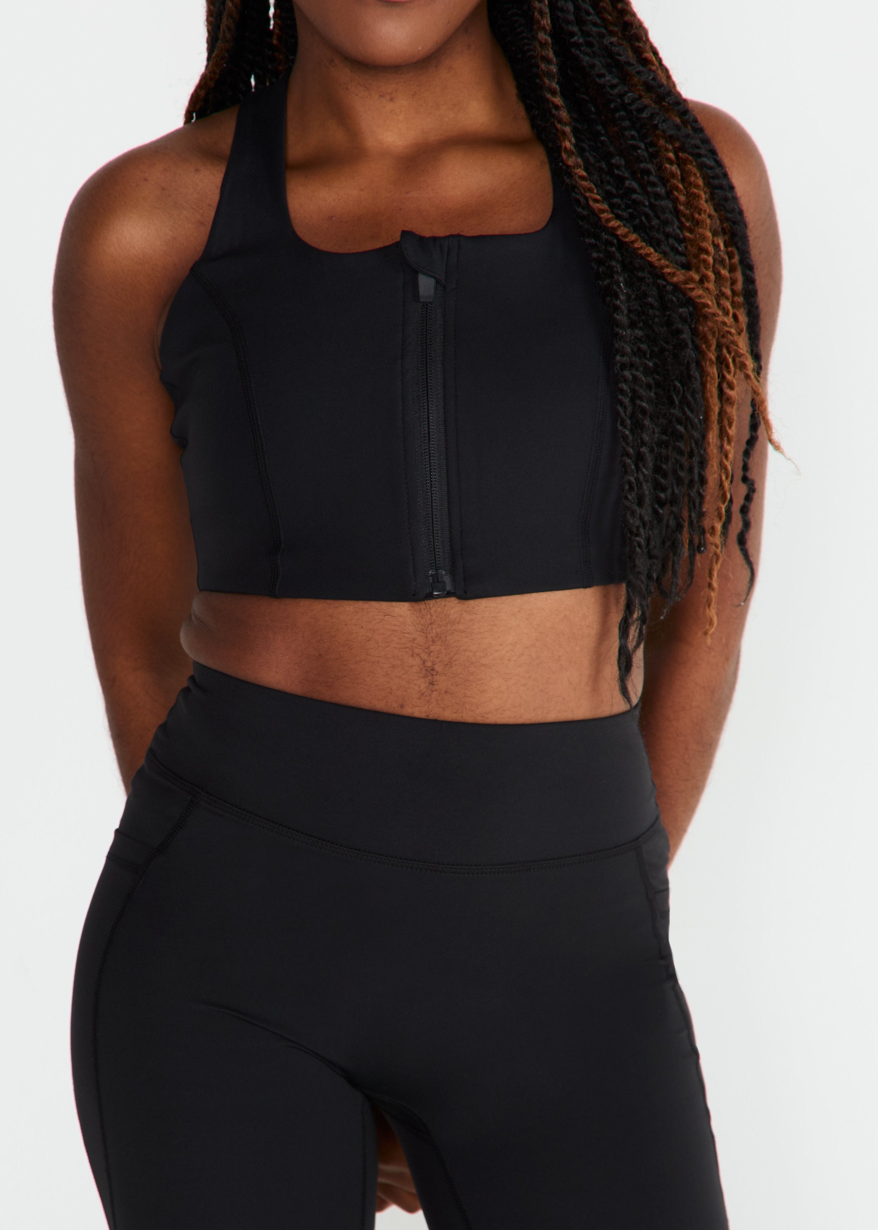 CloudLuxe Black Zip Sports Bra