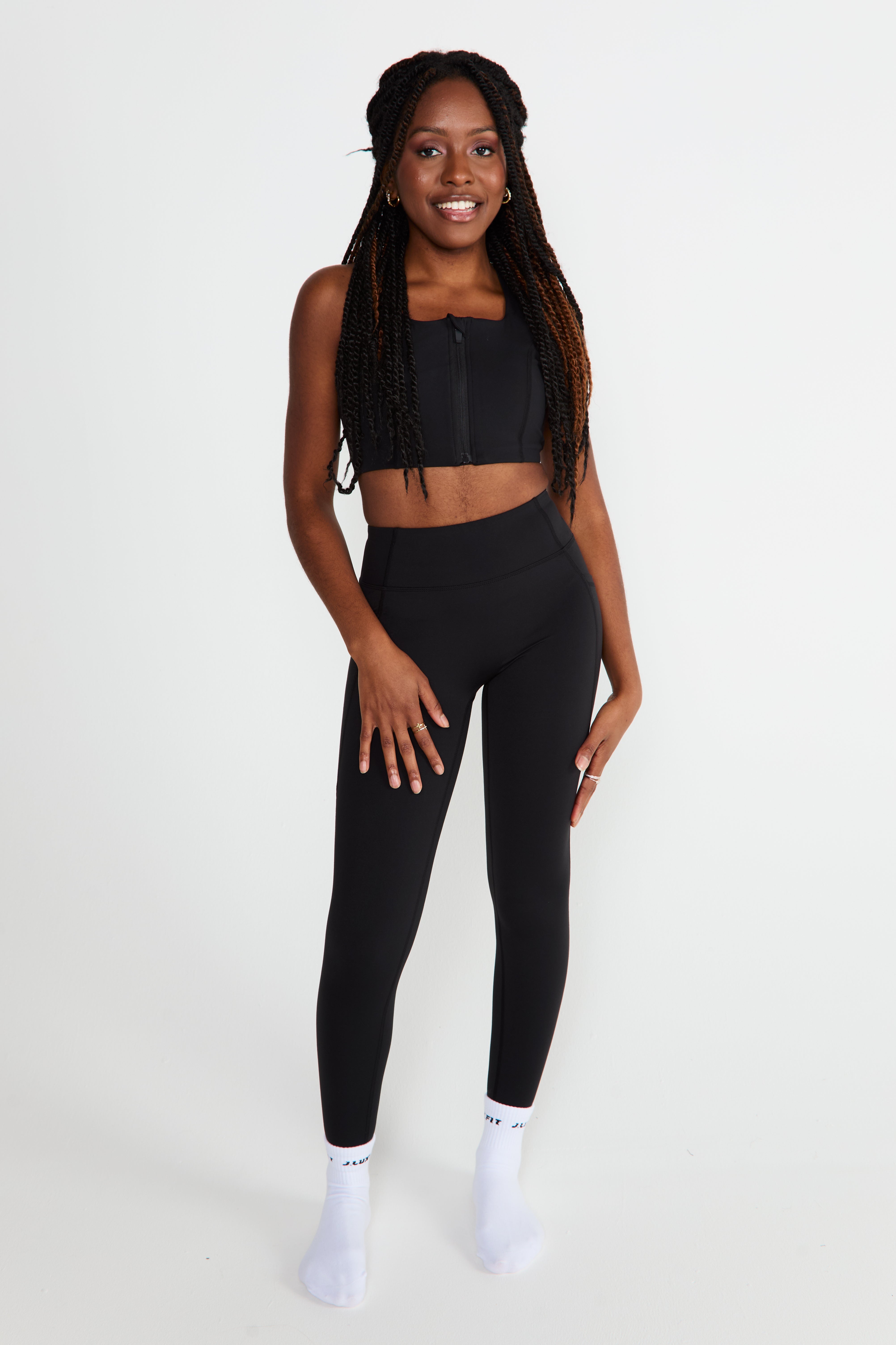 CloudLuxe Black Zip Sports Bra