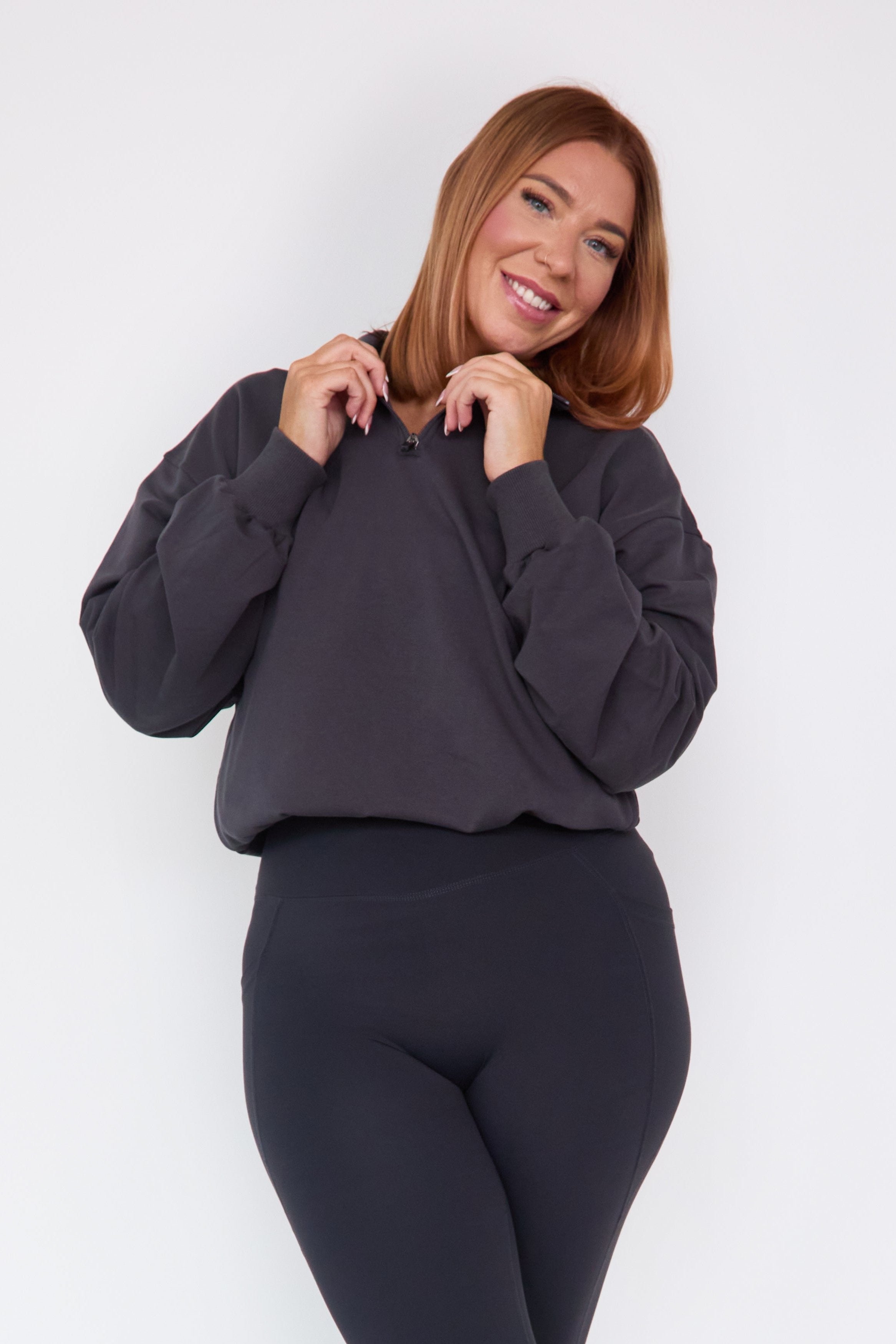 Ultra Soft Quarter Zip Charcoal Sweatshirt