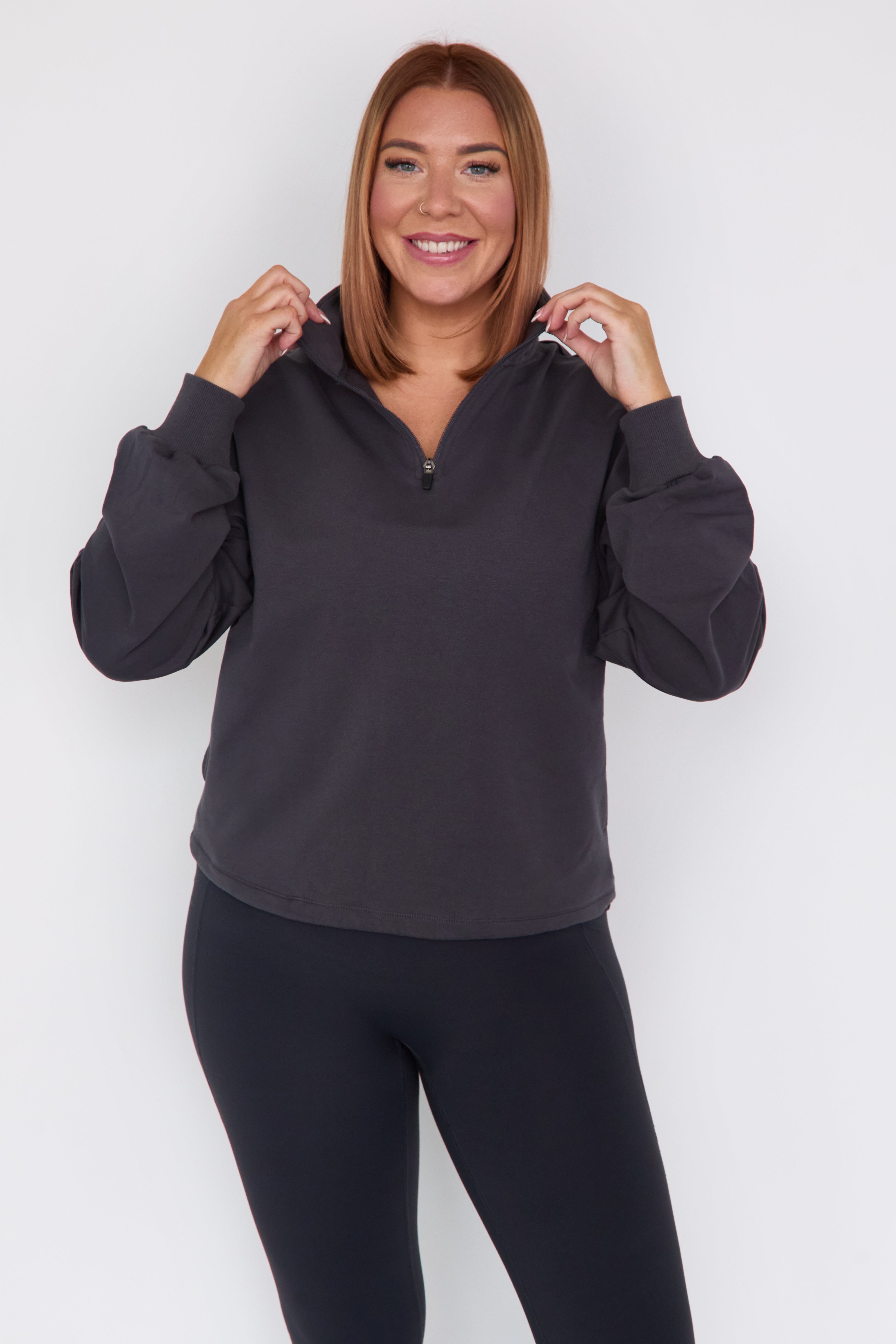 Ultra Soft Quarter Zip Charcoal Sweatshirt